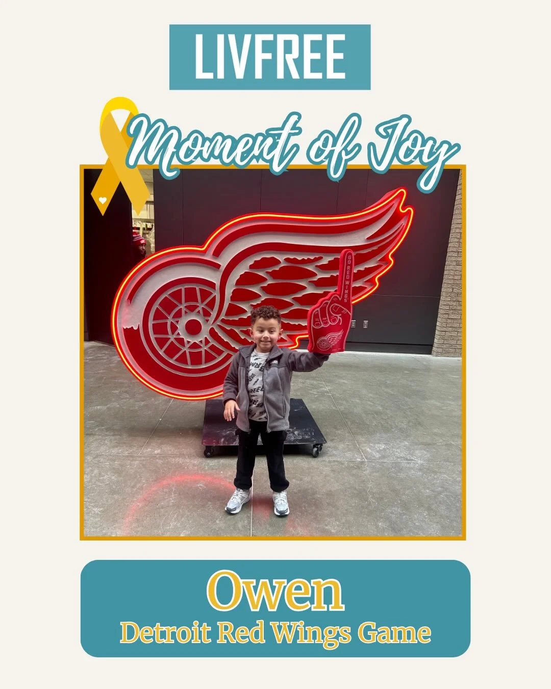 This weekend, our friend Owen and his family enjoyed a @detroitredwings game 🏒❤️

Owen is the first of many Michigan families LivFree will support this year, and we&rsquo;re so honored to partner with the @mottchildren Oncology Department to bring M