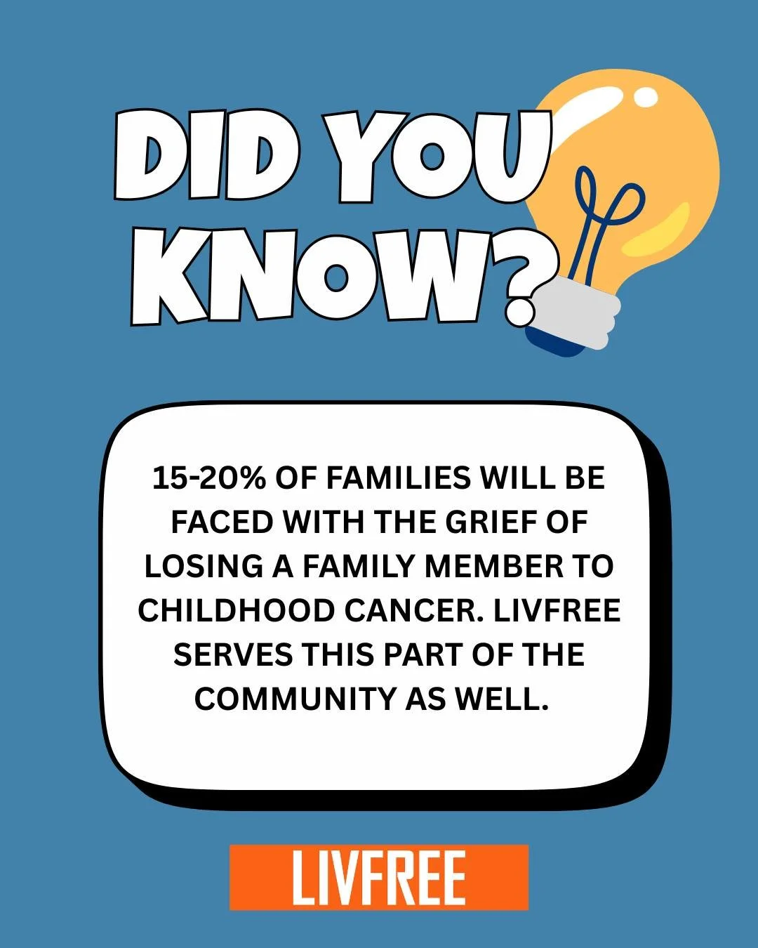 Not every childhood cancer story ends the same. 15&ndash;20% of families will face profound loss.
When the time is right, LivFree stands with these families&mdash;helping them honor their loved one and find moments of joy together. 💛