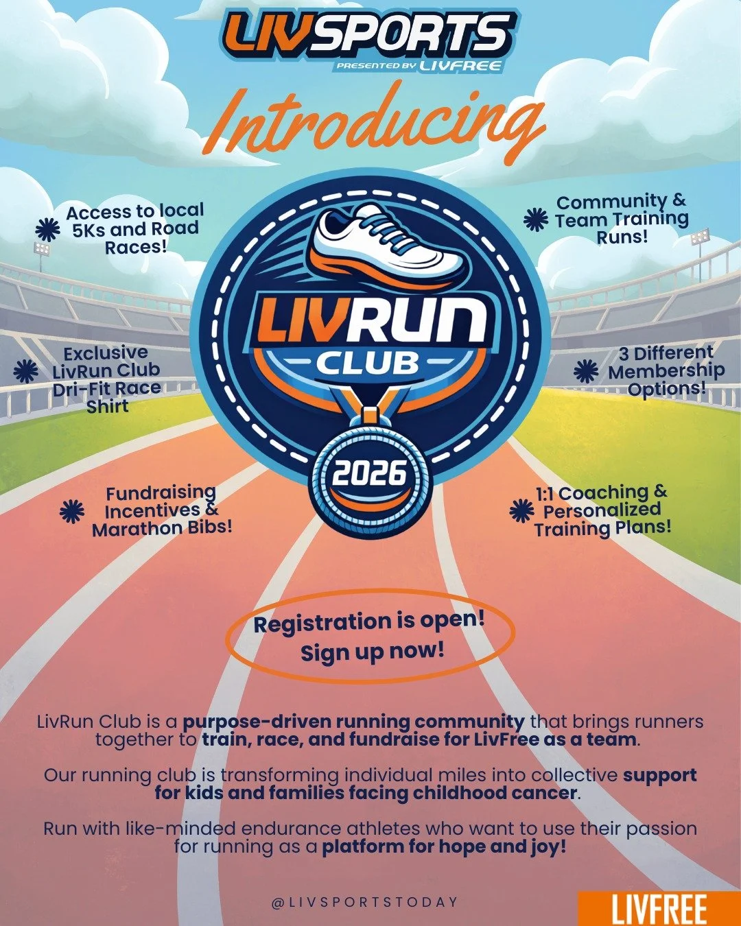 LivRun Club is back for 2026 and it is new and improved! Early bird registration running in March.
➡️ 3 Membership Levels
➡️ Community training and runs.
➡️ 1:1 personalized training plans available
Scroll for full 2026 Race Catalog &amp; Register to