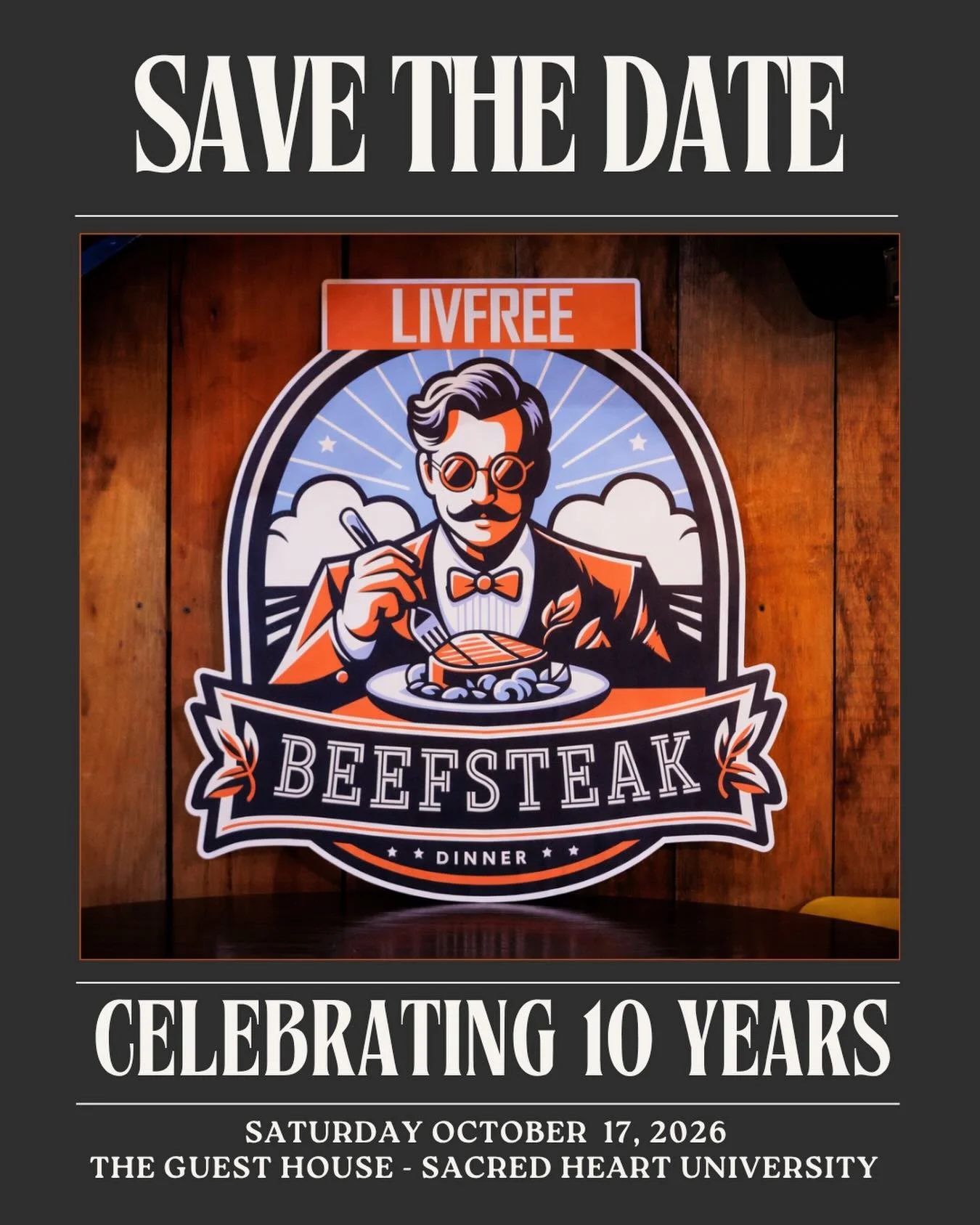 ✨SAVE THE DATE: October 17, 2026✨
Join us in celebrating 10 Years of Joy at our annual Beefsteak Dinner. At The Guest House at Sacred Heart University in Fairfield, CT. Full details and tickets coming soon.