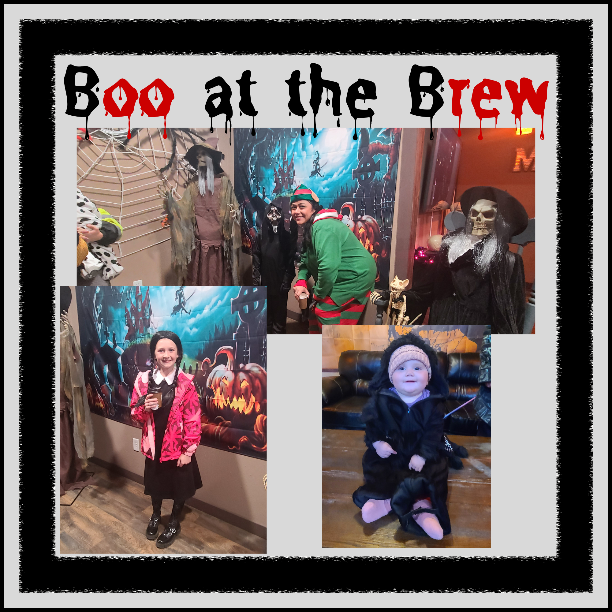 Collage of kids enjoying Halloween activities at Morning Wood Brew during the Boo at the Brew event