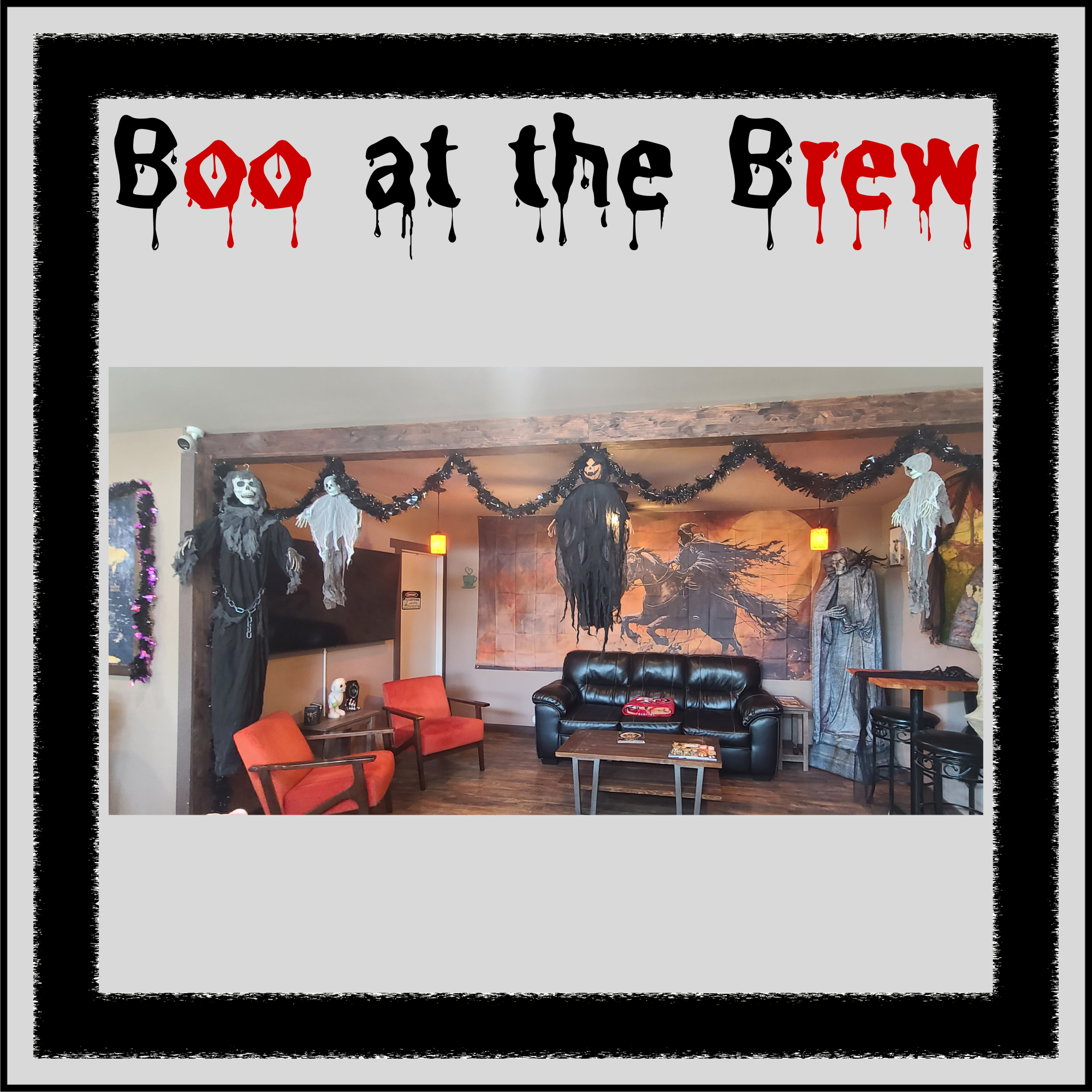 Interior of Morning Wood Brew decorated for the Boo at the Brew Halloween event