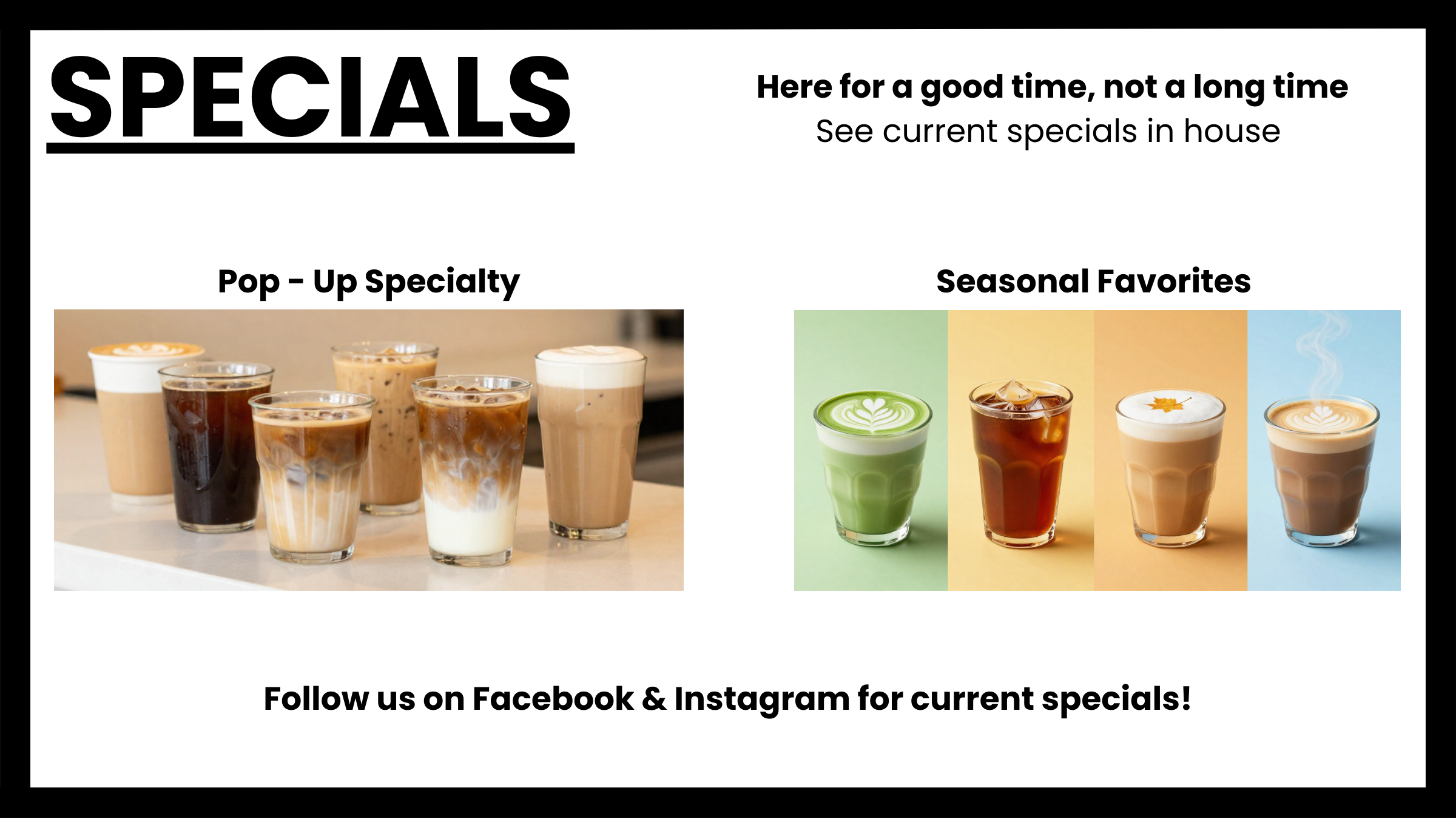 Rotating specials menu at Morning Wood Brew