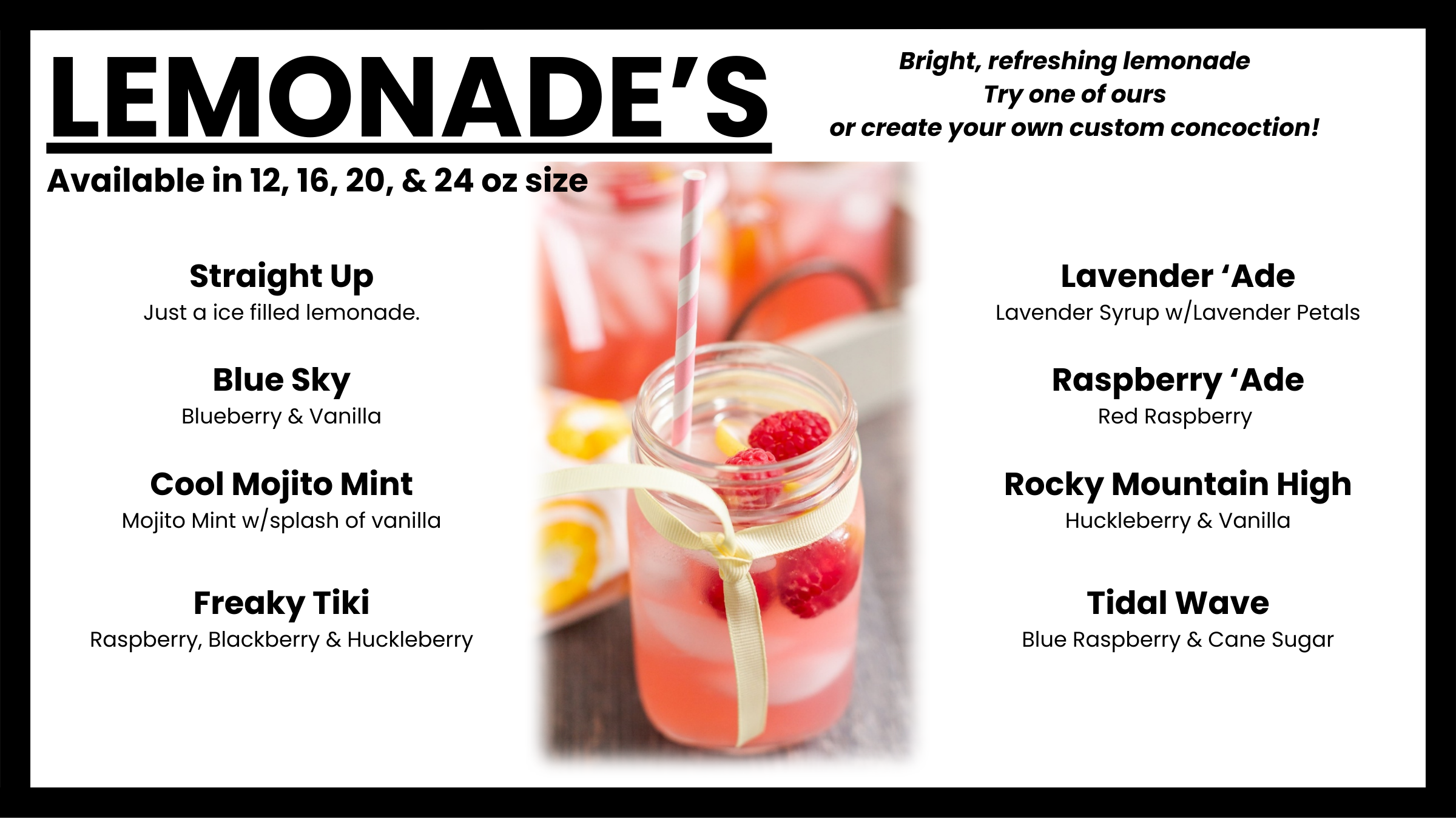 Lemonades menu at Morning Wood Brew
