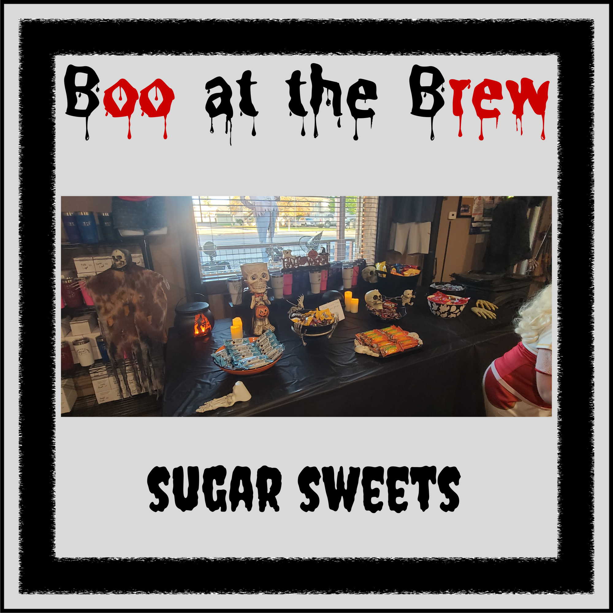 Table of Halloween treats set up inside Morning Wood Brew during the Boo at the Brew event