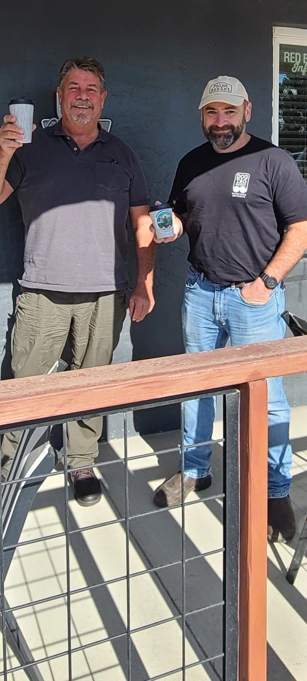 Mark and Mark visiting Morning Wood Brew coffee house