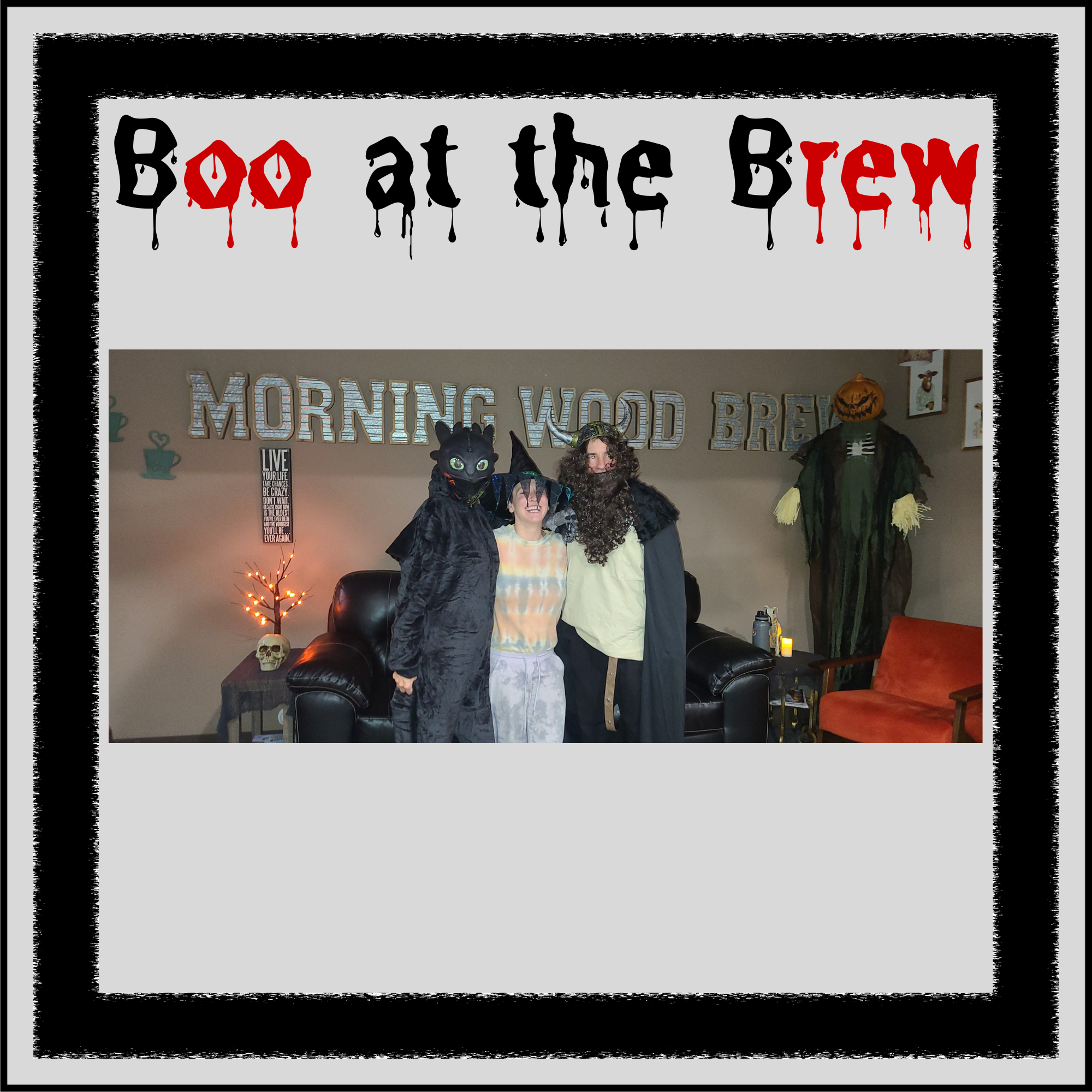Steph posing with her dad at Morning Wood Brew during the Boo at the Brew Halloween event