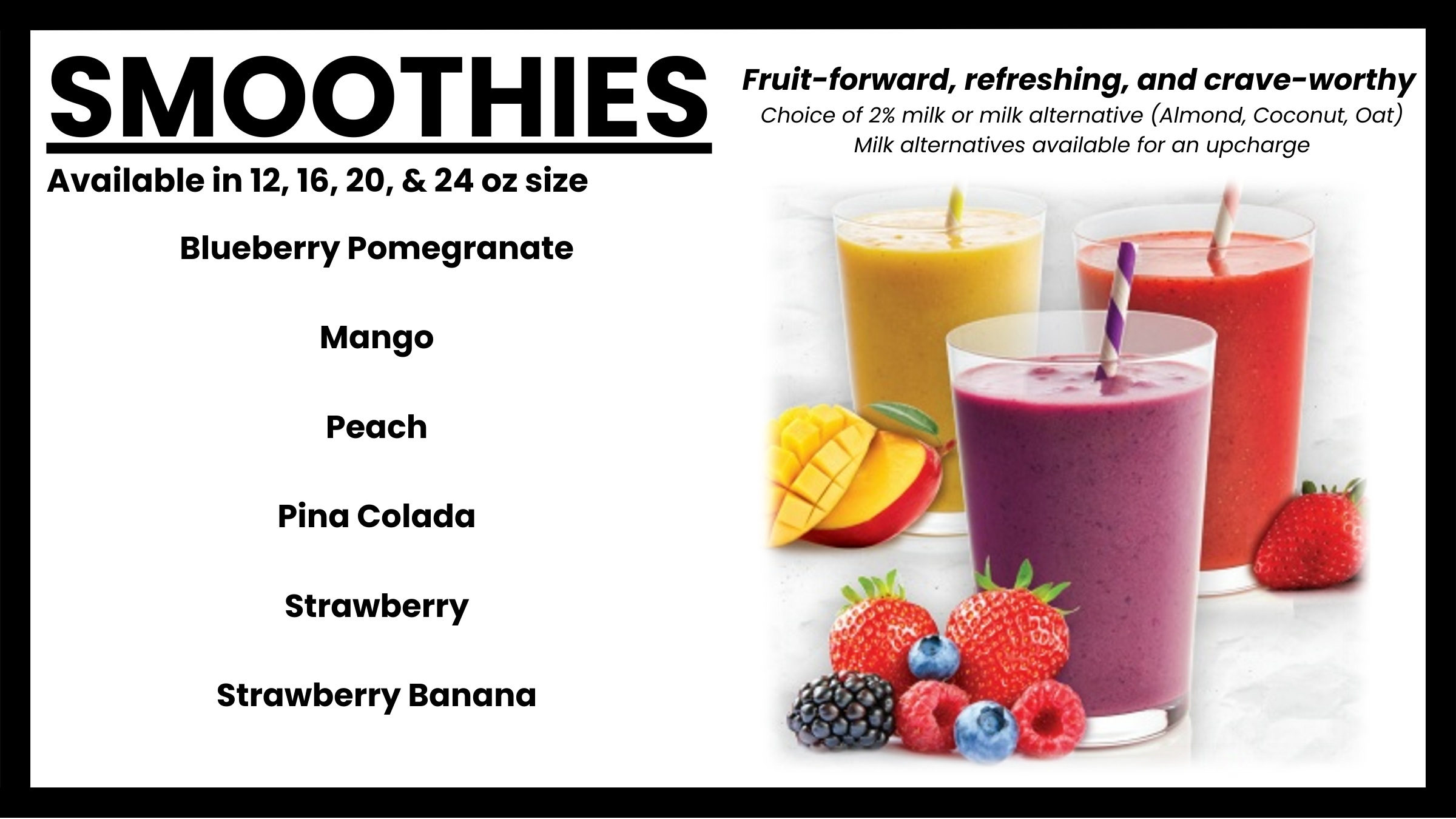 Smoothies menu at Morning Wood Brew