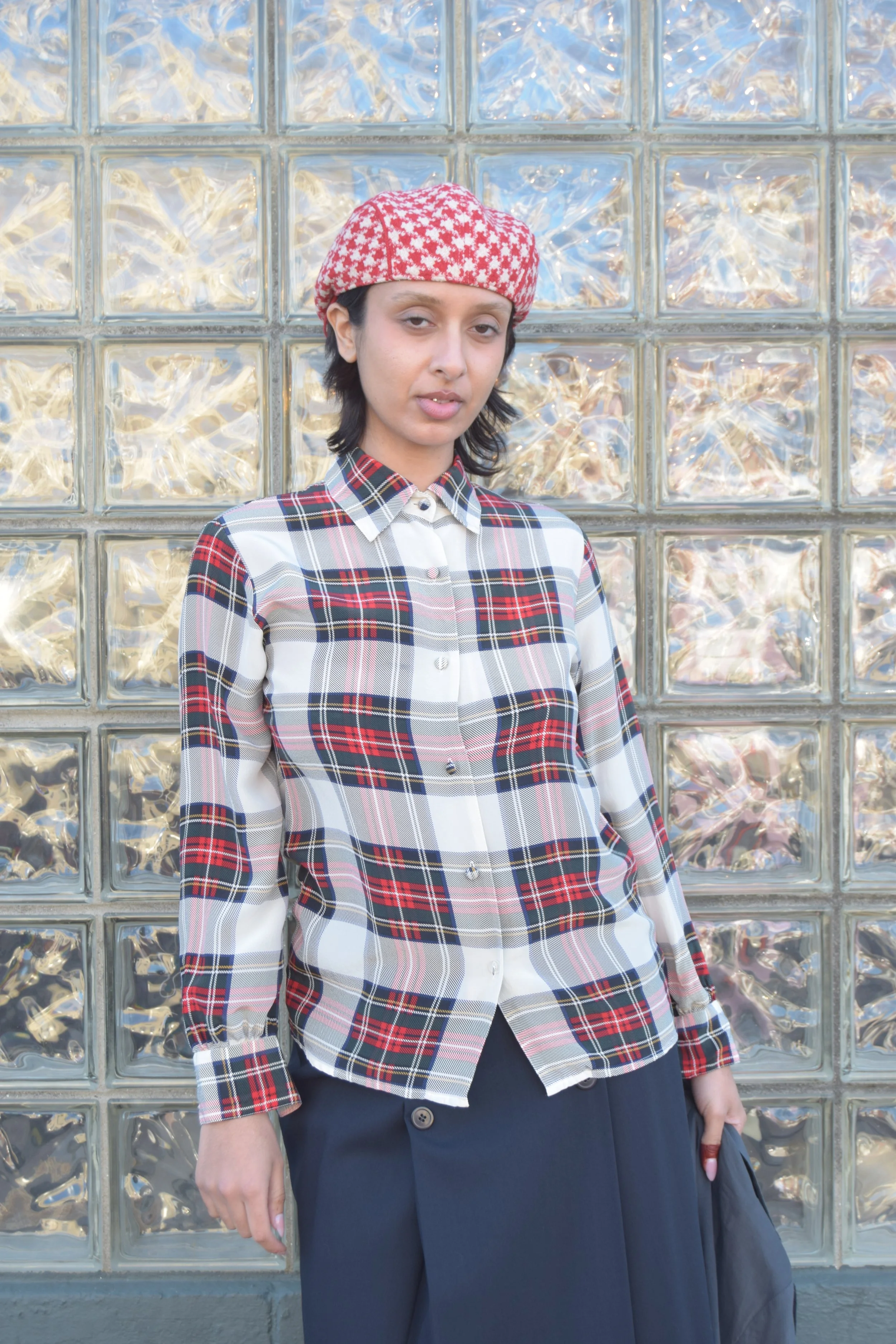 THE LIMITED Silk Plaid Button Up