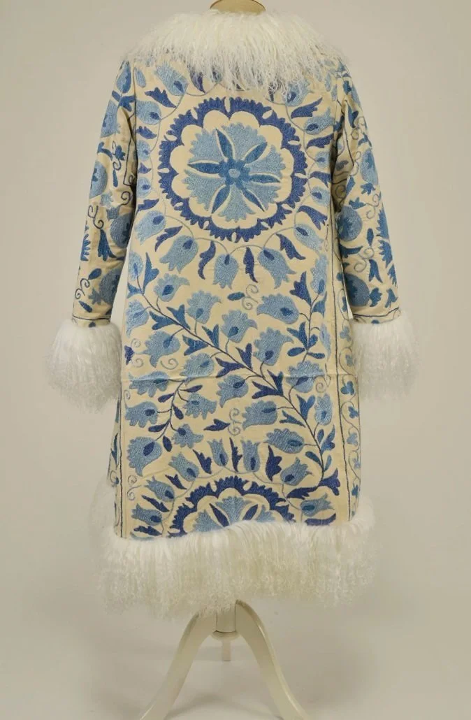 Afghan Suzani Shearling Trim Coat