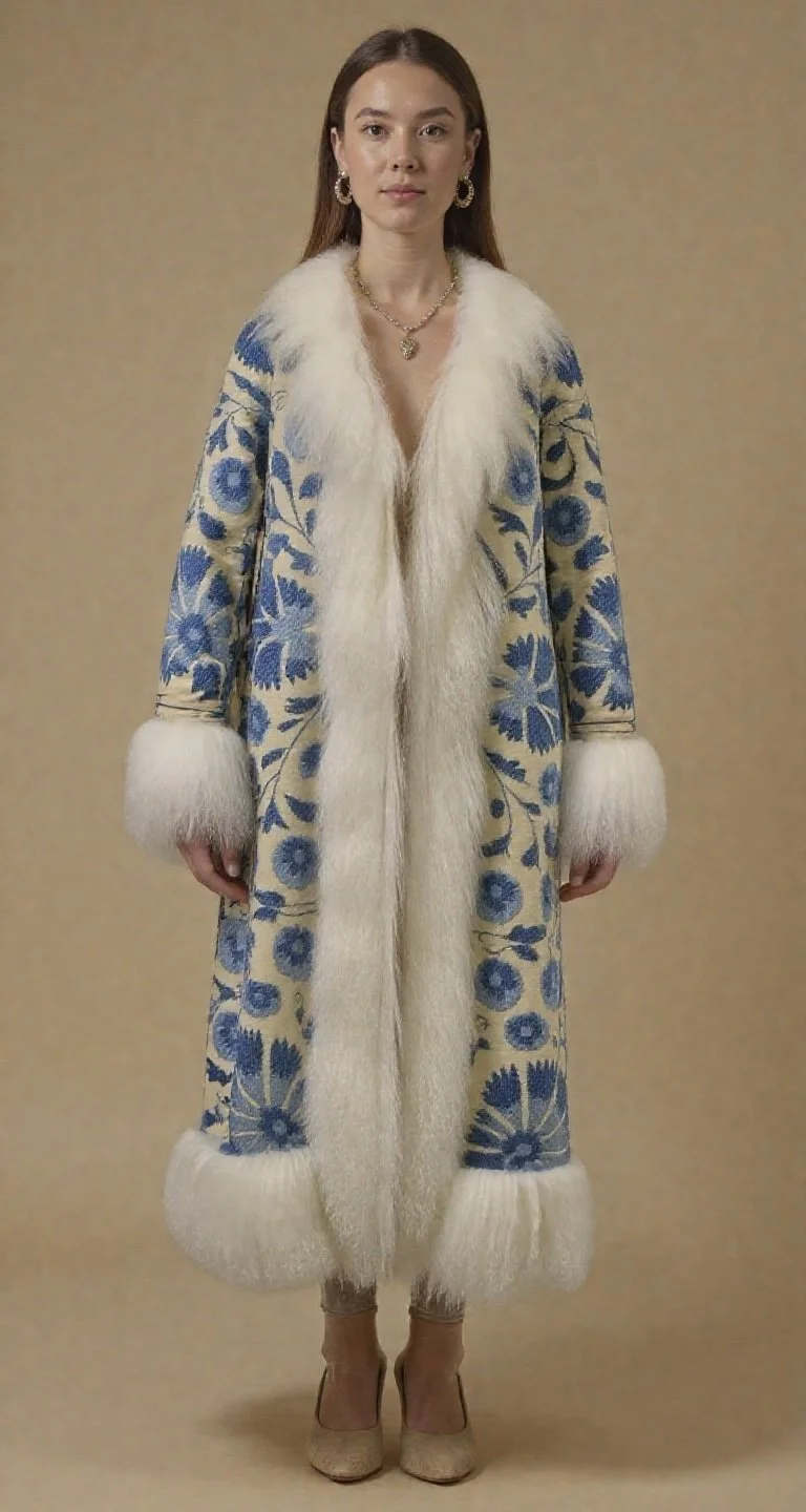 Suzani Shearling Trim Coat