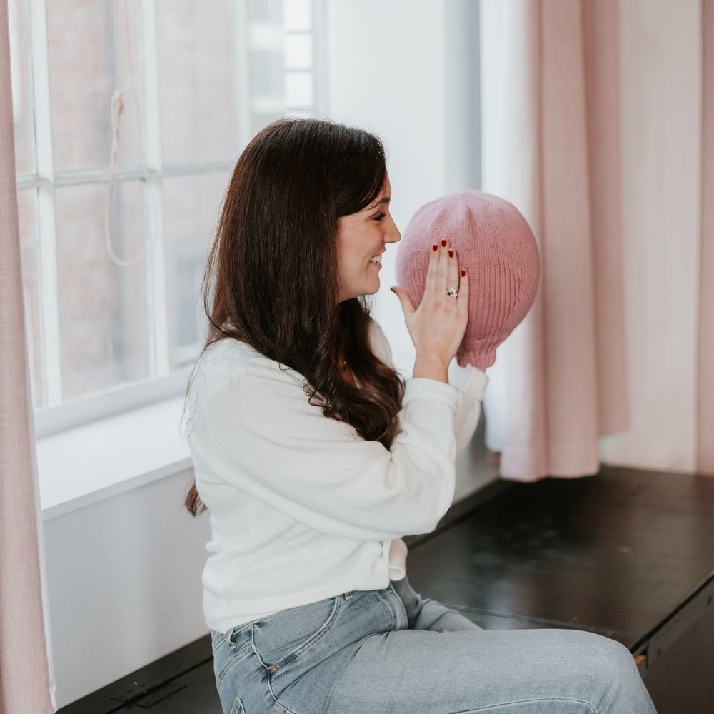 Katy with birth prop
