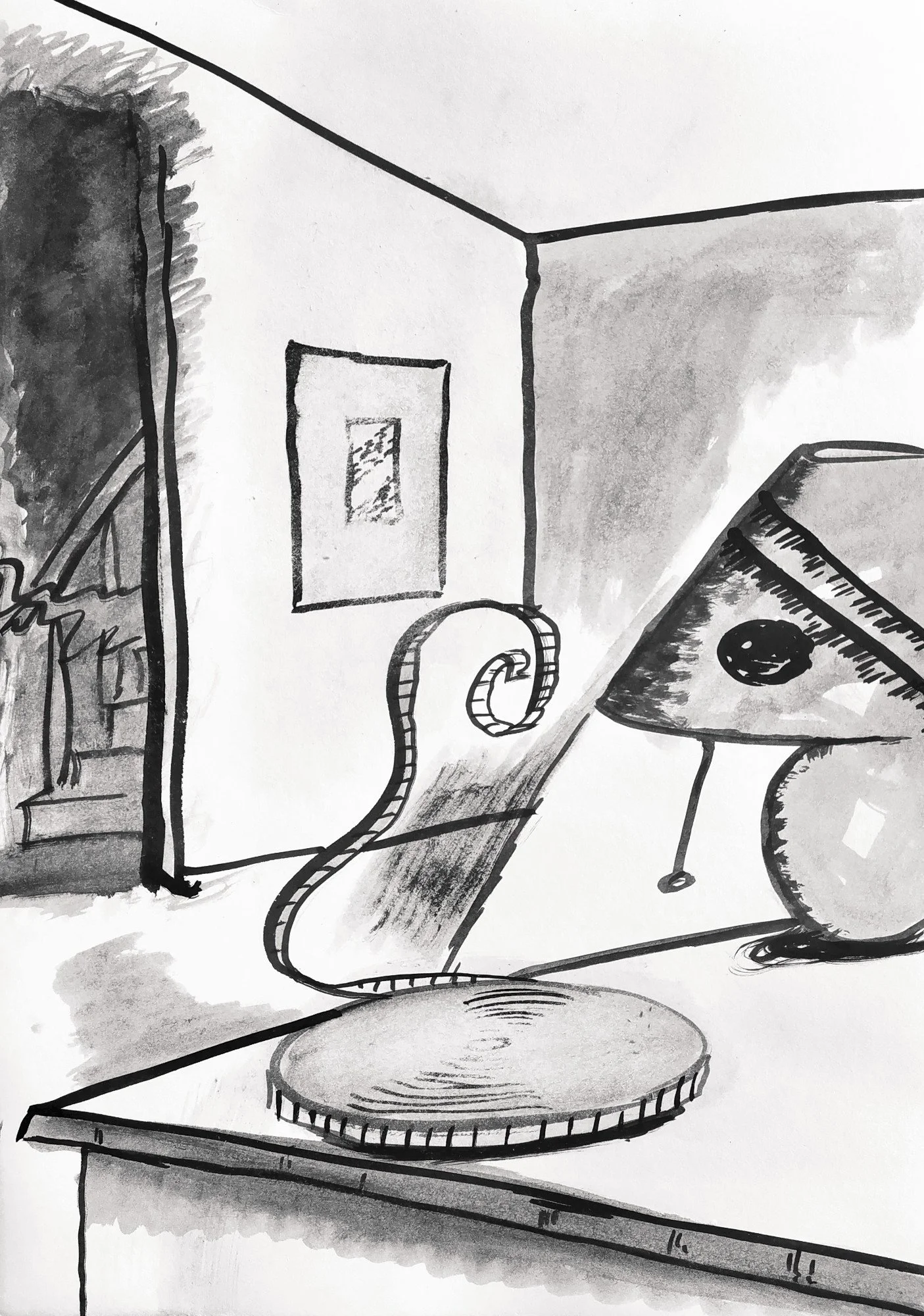 Filmraum, 2023 ink on paper, 38 x 27 cm