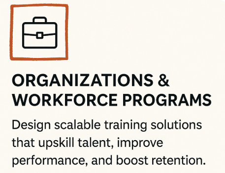 Icon of a briefcase with text below about workforce programs and training solutions.