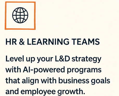 Text image about HR and Learning Teams enhancing L&D strategy with AI programs.