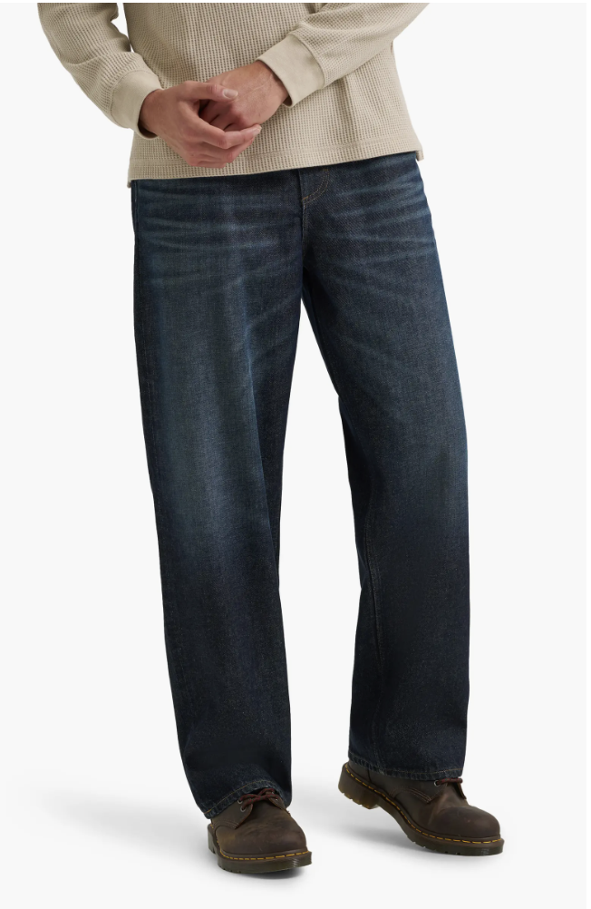 Lee Loose Fit Baggy Jeans in Hendrix wash, providing a relaxed fit and extra room in the seat and thighs for muscular men.