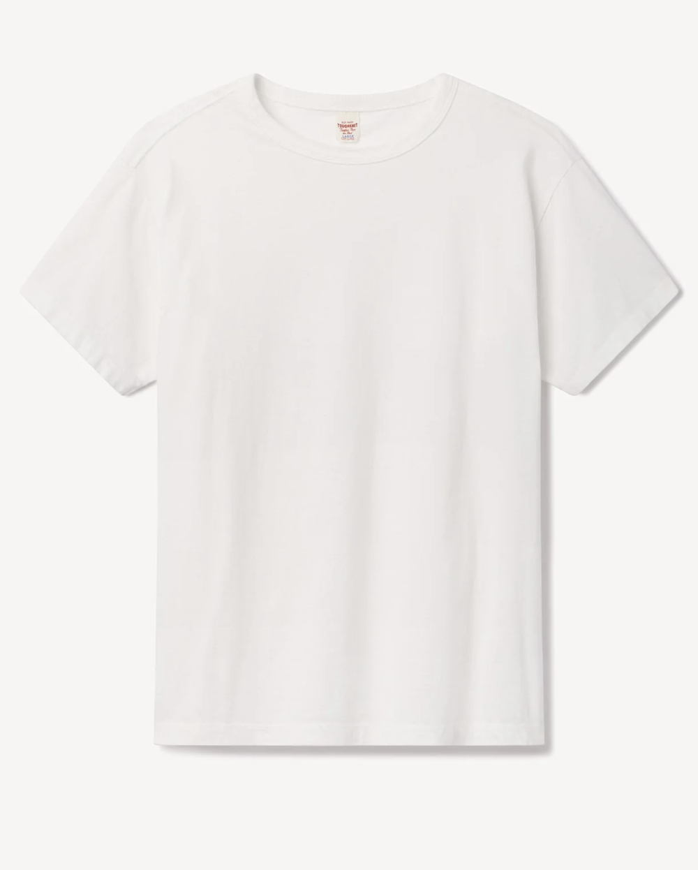 Close-up of a man with arm tattoos wearing a bright white, fitted V-neck t-shirt, demonstrating a modern athletic fit for men.