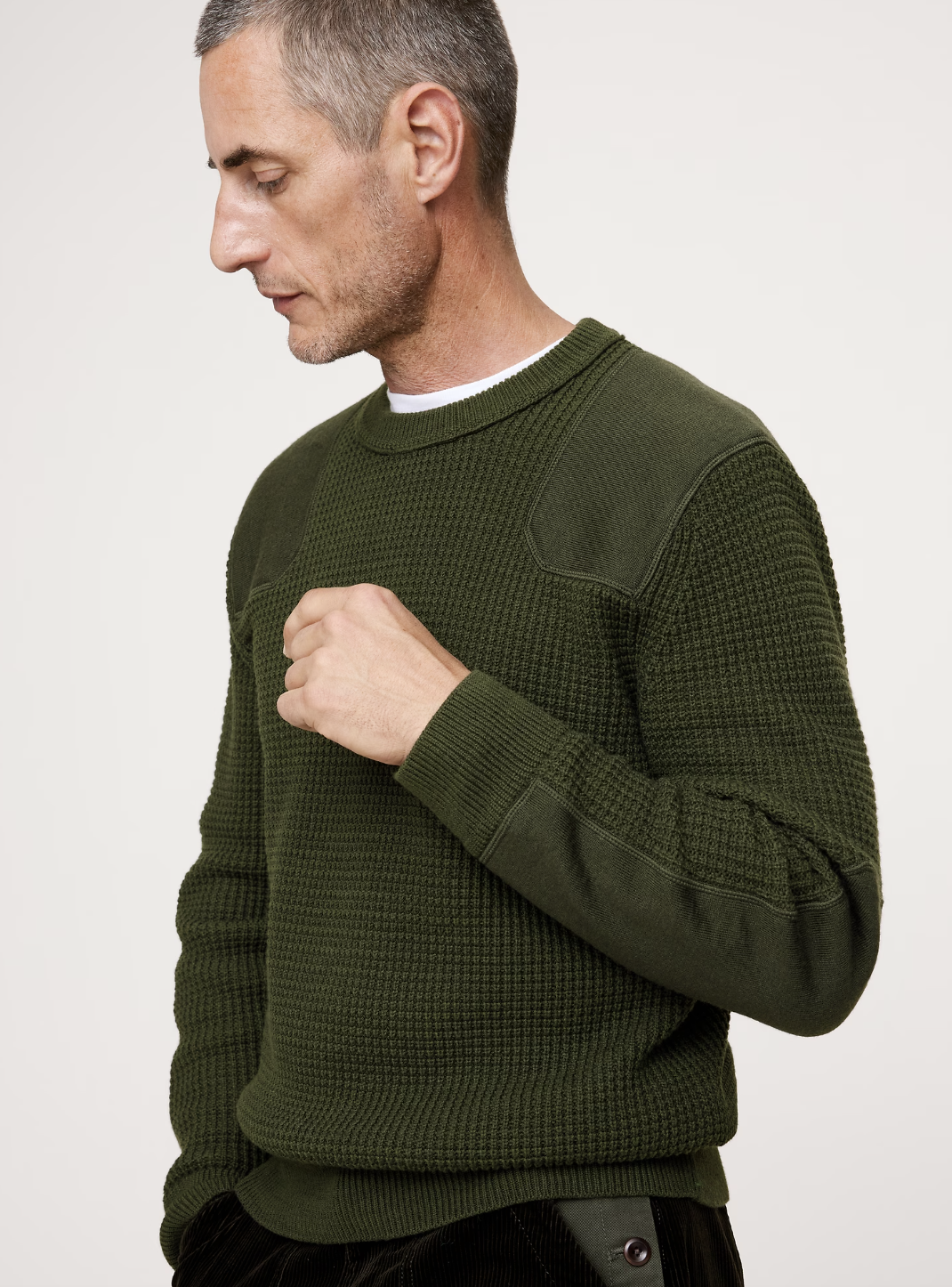 Cotton-Merino Waffle Patch Sweater