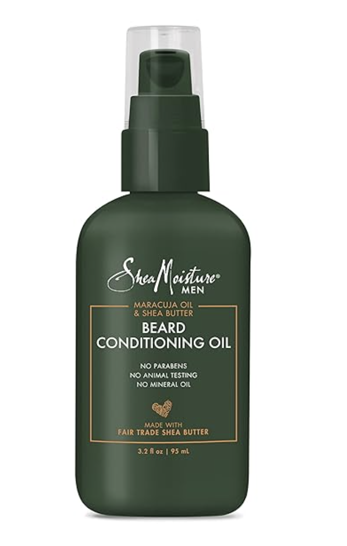 SheaMoisture Men Beard Conditioning Oil, featuring natural maracuja oil and shea butter for healthy beard growth and moisture.