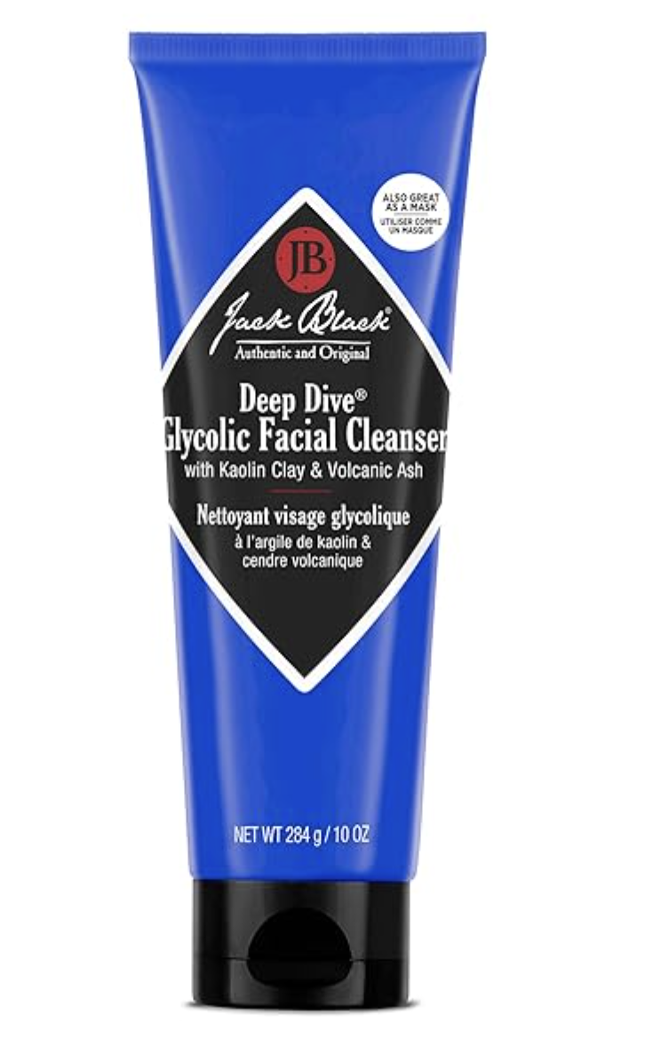 Jack Black Deep Dive Glycolic Facial Cleanser for men, a dual-action exfoliating face wash and clay mask for deep pore cleansing.