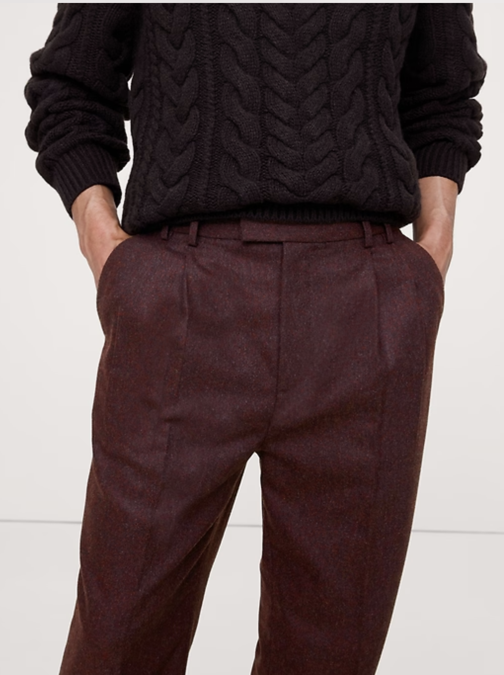 Straight Flannel Pleated Dress Pant