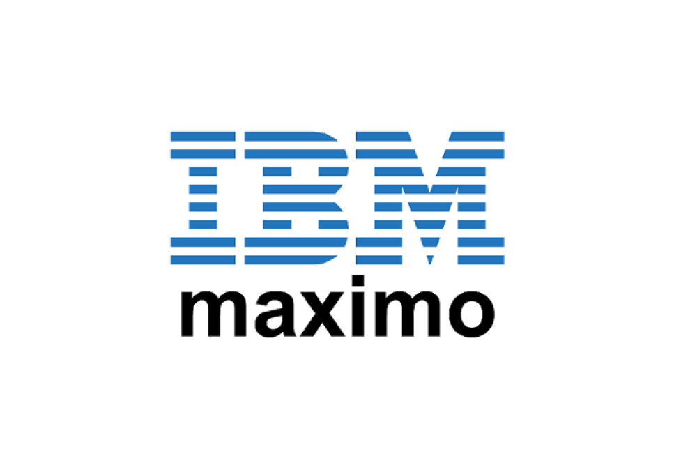 IBM Maximo logo with blue striped IBM letters and black Maximo text below.
