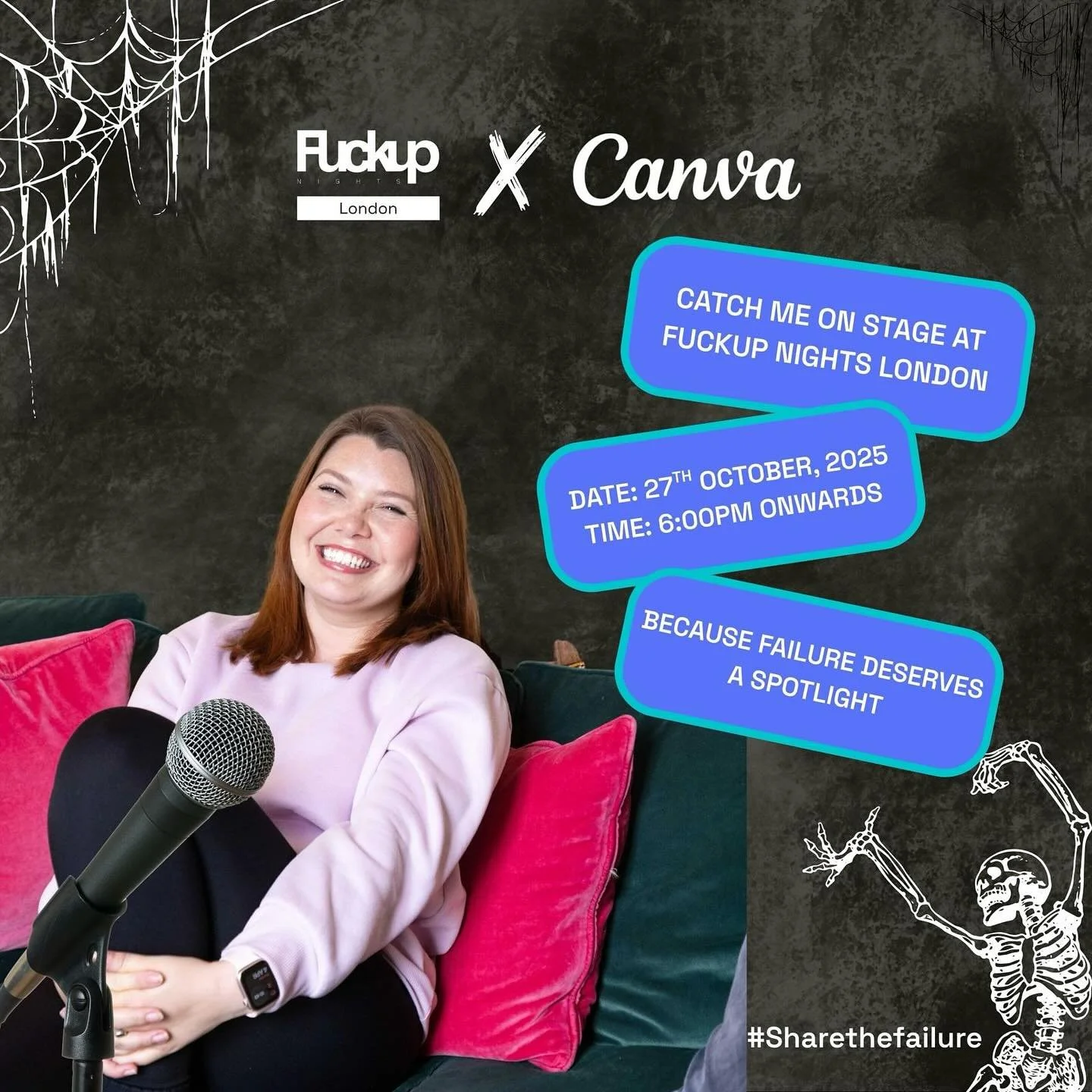 ITS TODAY!
Hanna will be stepping on stage at @fuckupnights  London (in collaboration with @canva 😍) to share one of her biggest business blunders - and the lessons it taught her.
We are fangirling HARD because… Canva. We use it every singl