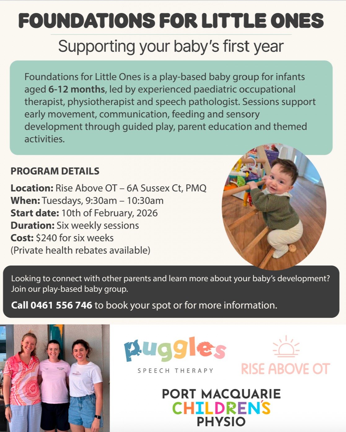 🌟Foundations for little ones 🚀

I am so excited to able to share we are running a baby play group from February! 

Come along to connect with other parents and learn more about how to promote your baby's development. 

Designed for puggles between 