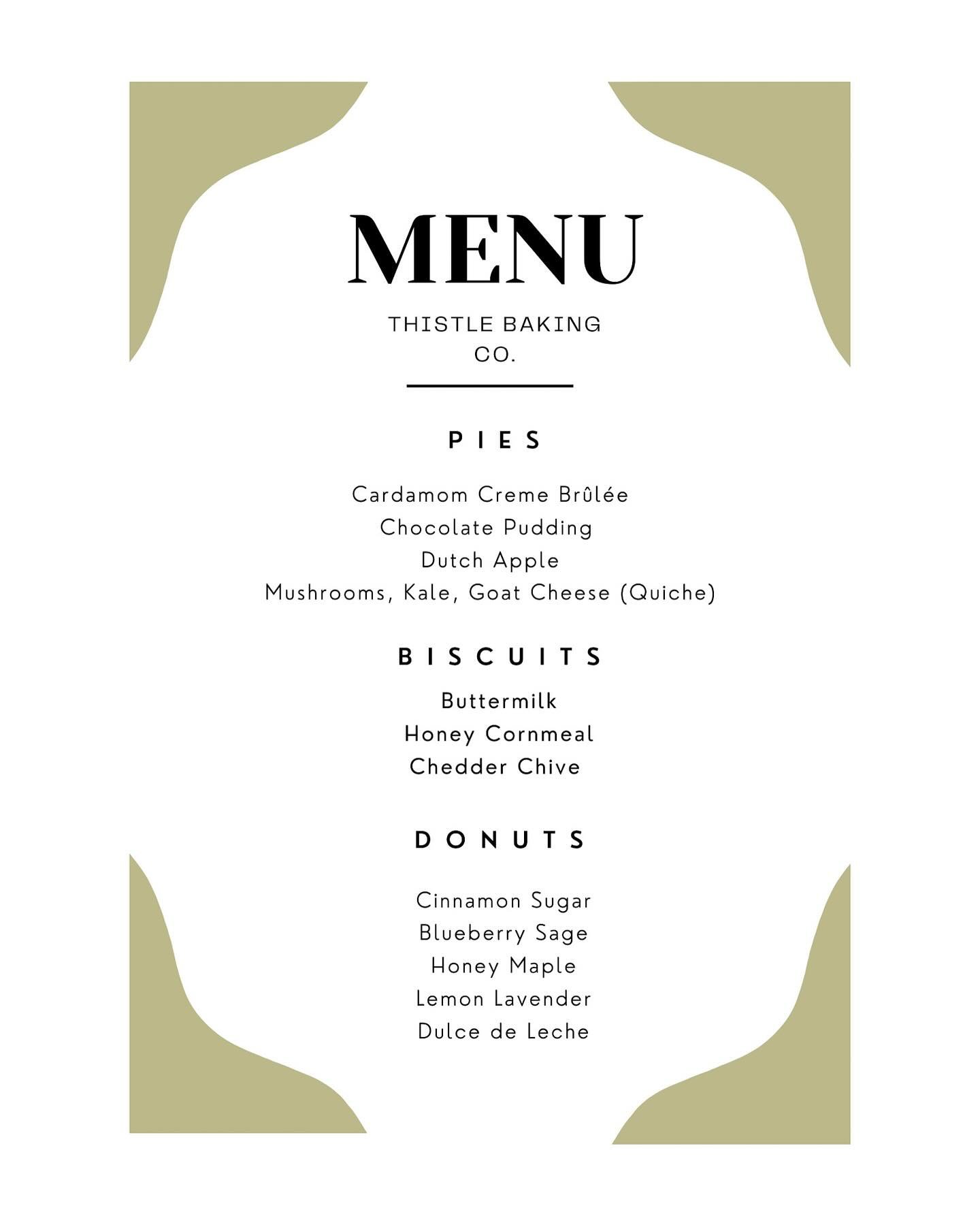 Menu drop for our first pop-up at @chefshackgr 🥧

✨Swing by on March 30th from 10-2✨