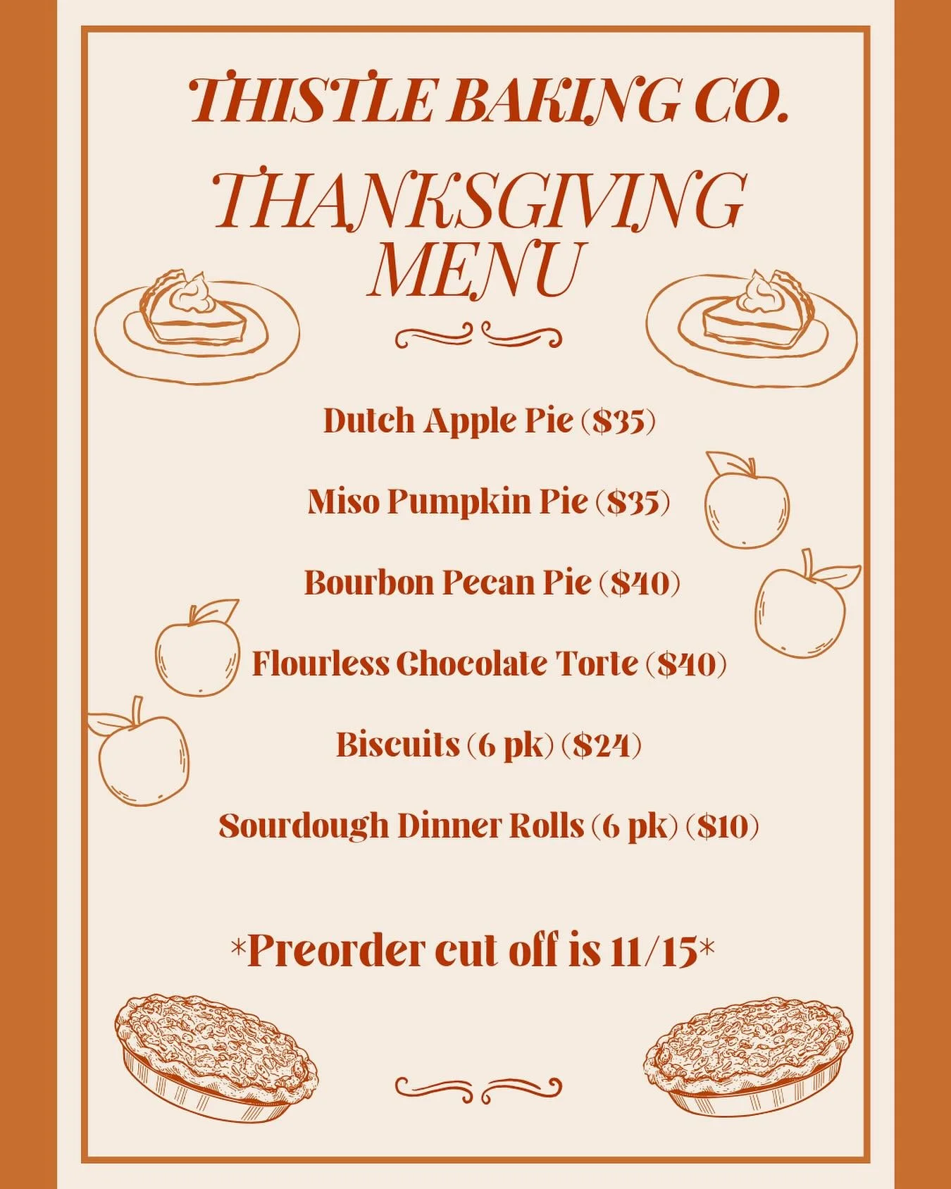 🍂THANKSGIVING PRE ORDER IS LIVE🍂

*had to repost because I&rsquo;m dumb and had the wrong date* 

&hellip;.back to business 
Not only can you place weekly pre orders, you can now preorder our Thanksgiving menu for pickup on 11/26! 

Go to the link 