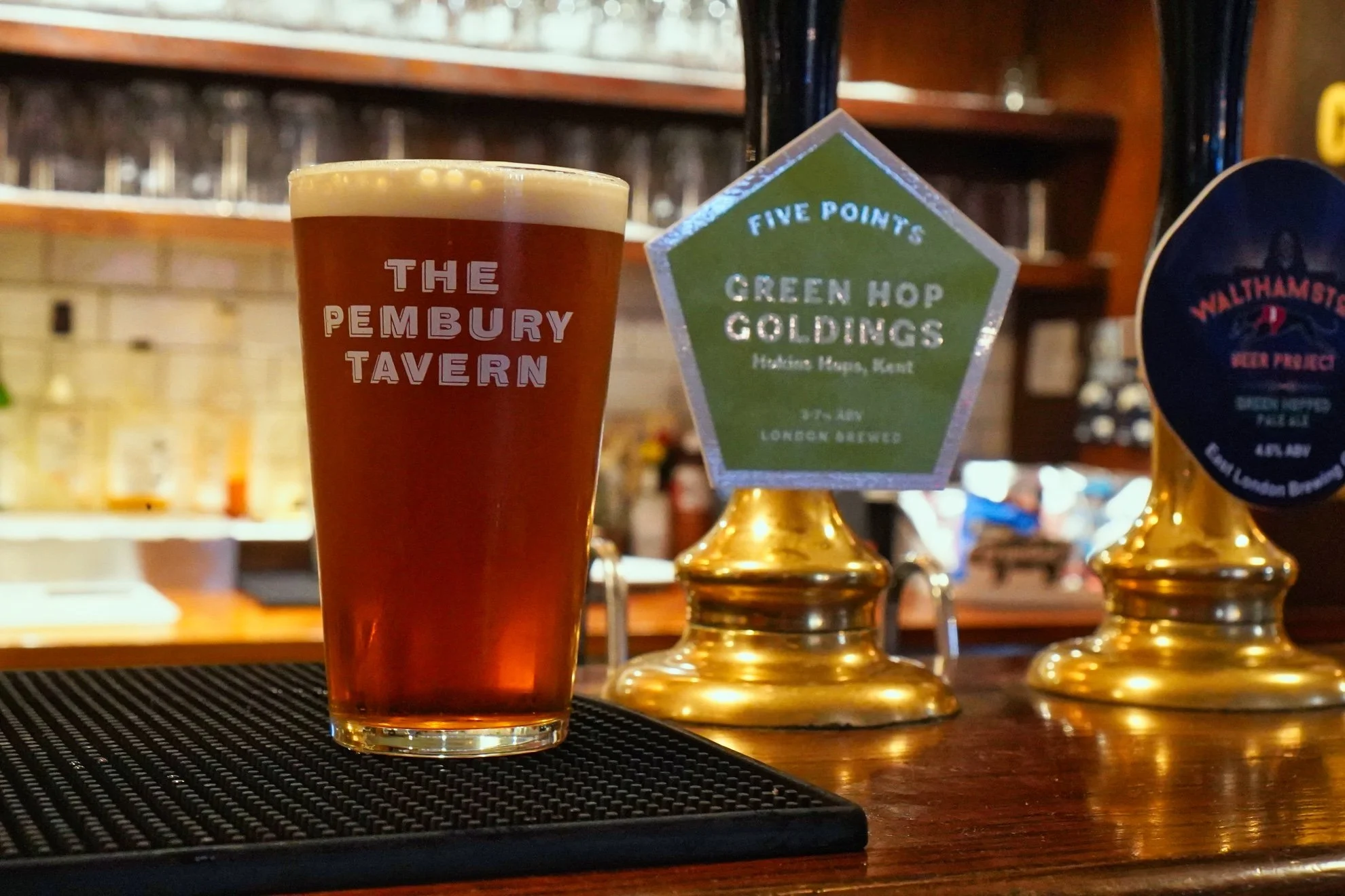 A pint of Five Points Green Hop Goldings