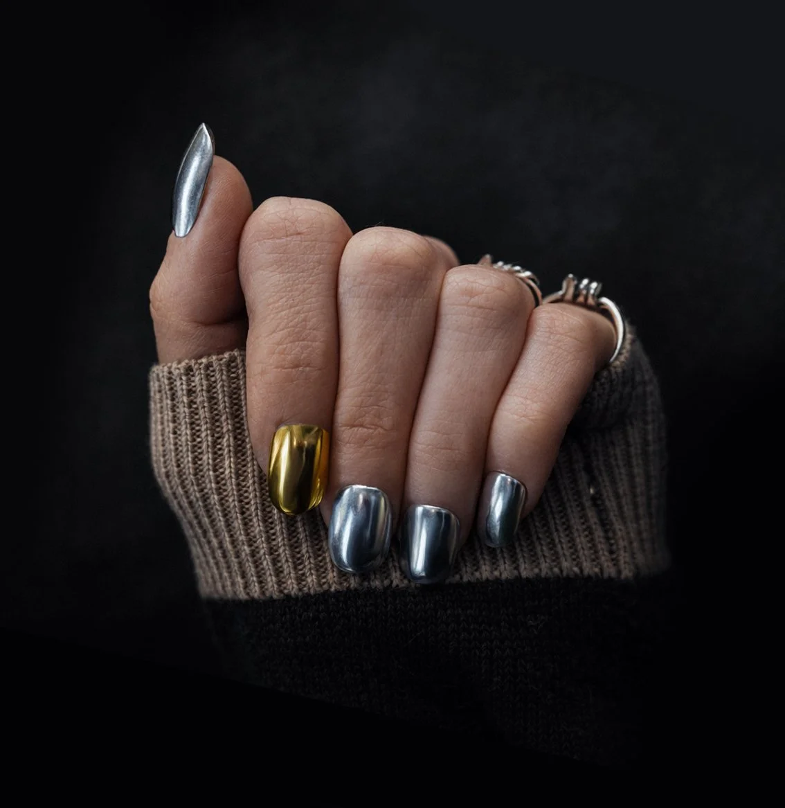 Custom Sterling Silver and Gold Nails