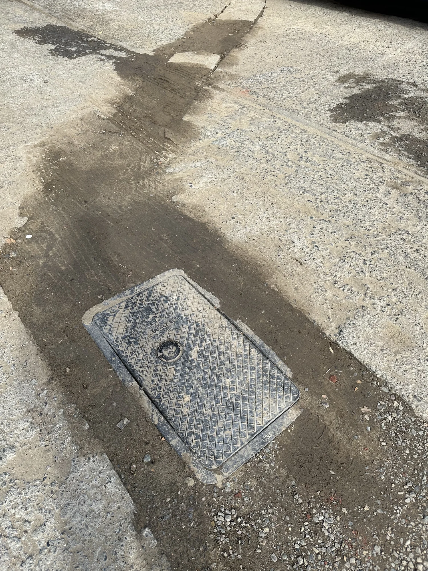 Water pooling around a water meter before water-line repair
