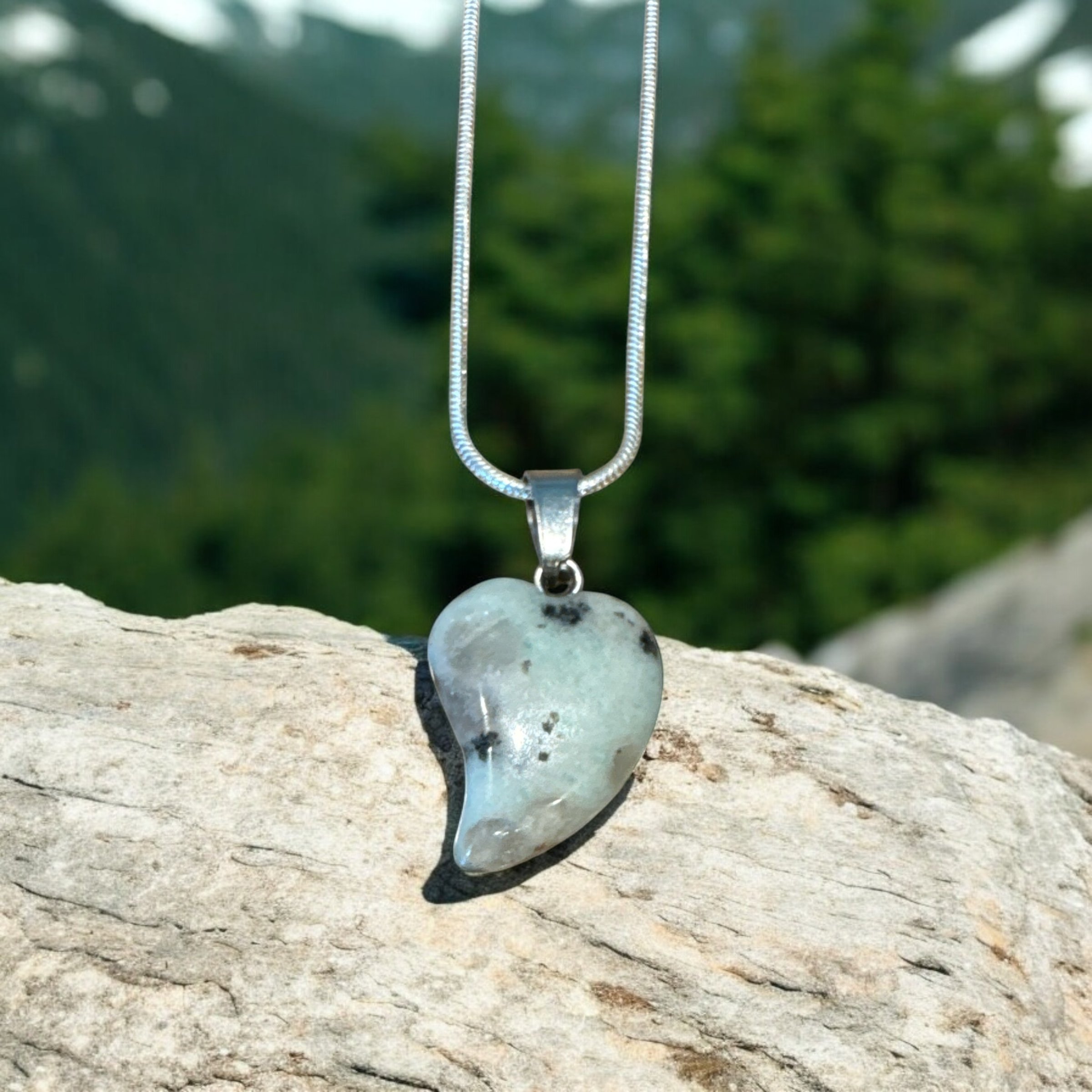 Item 683. Heart stone on silver chain