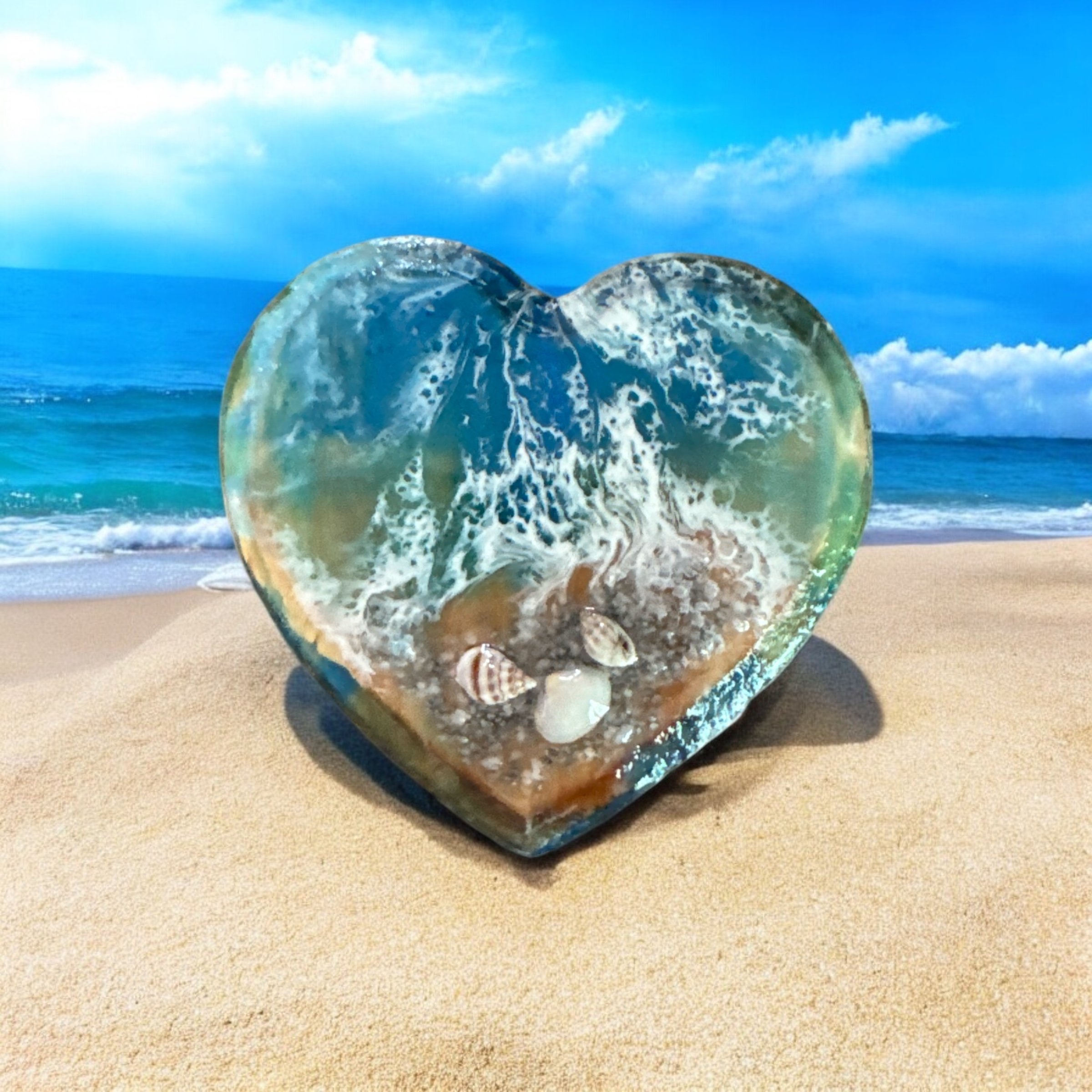 Item 231 Wood Resin heart with wave