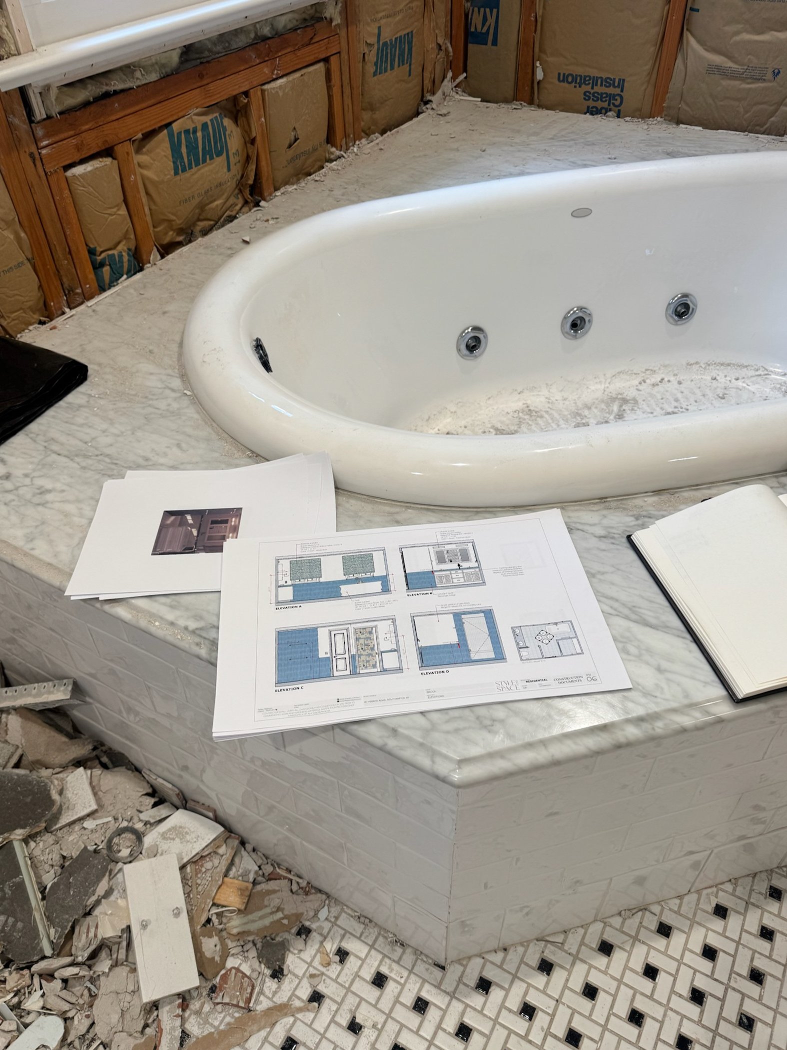 Detailed floor plans and specs during a bathroom renovation | Style and Space Interiors | Westchester NY Interior Design