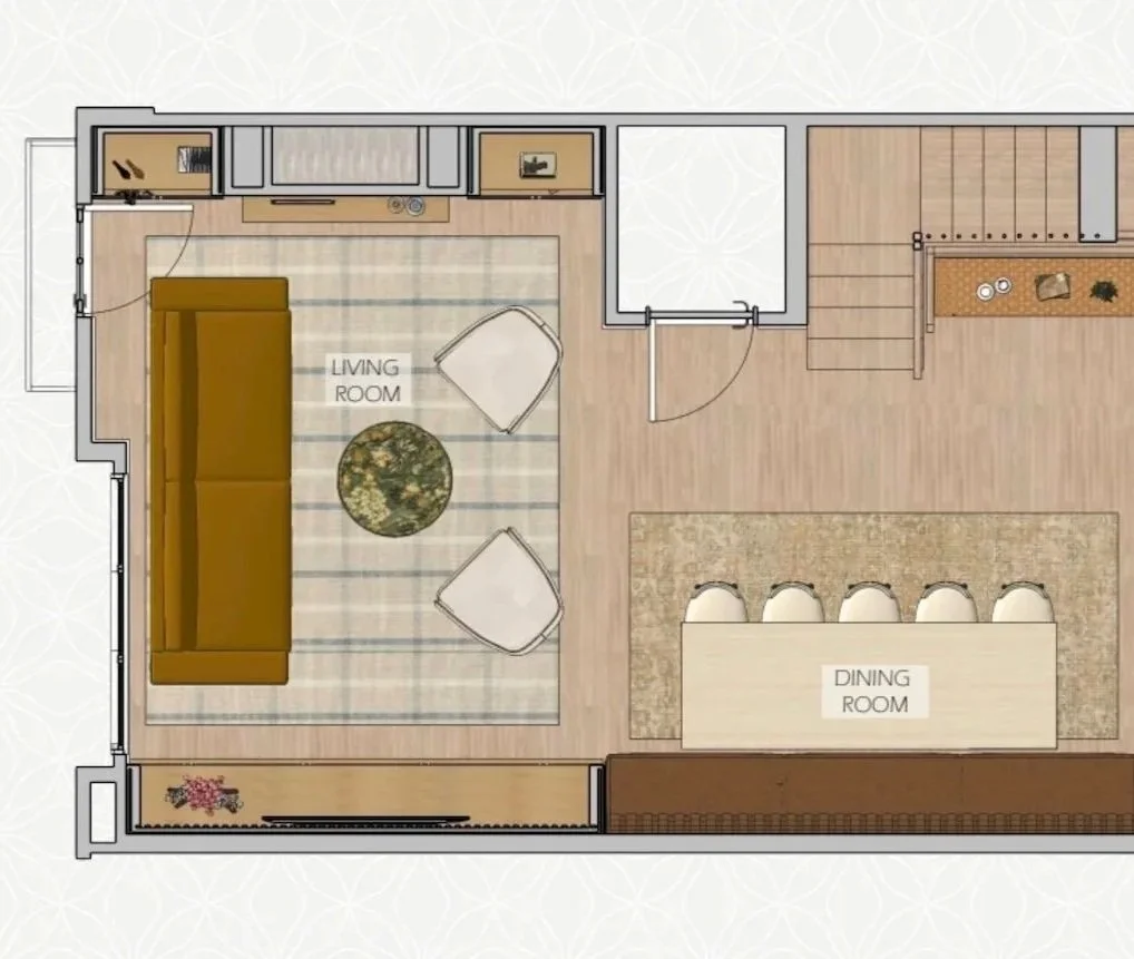 Living area floor plan for clear coordination with architects and builders during an interior design project | Style and Space Interiors NY