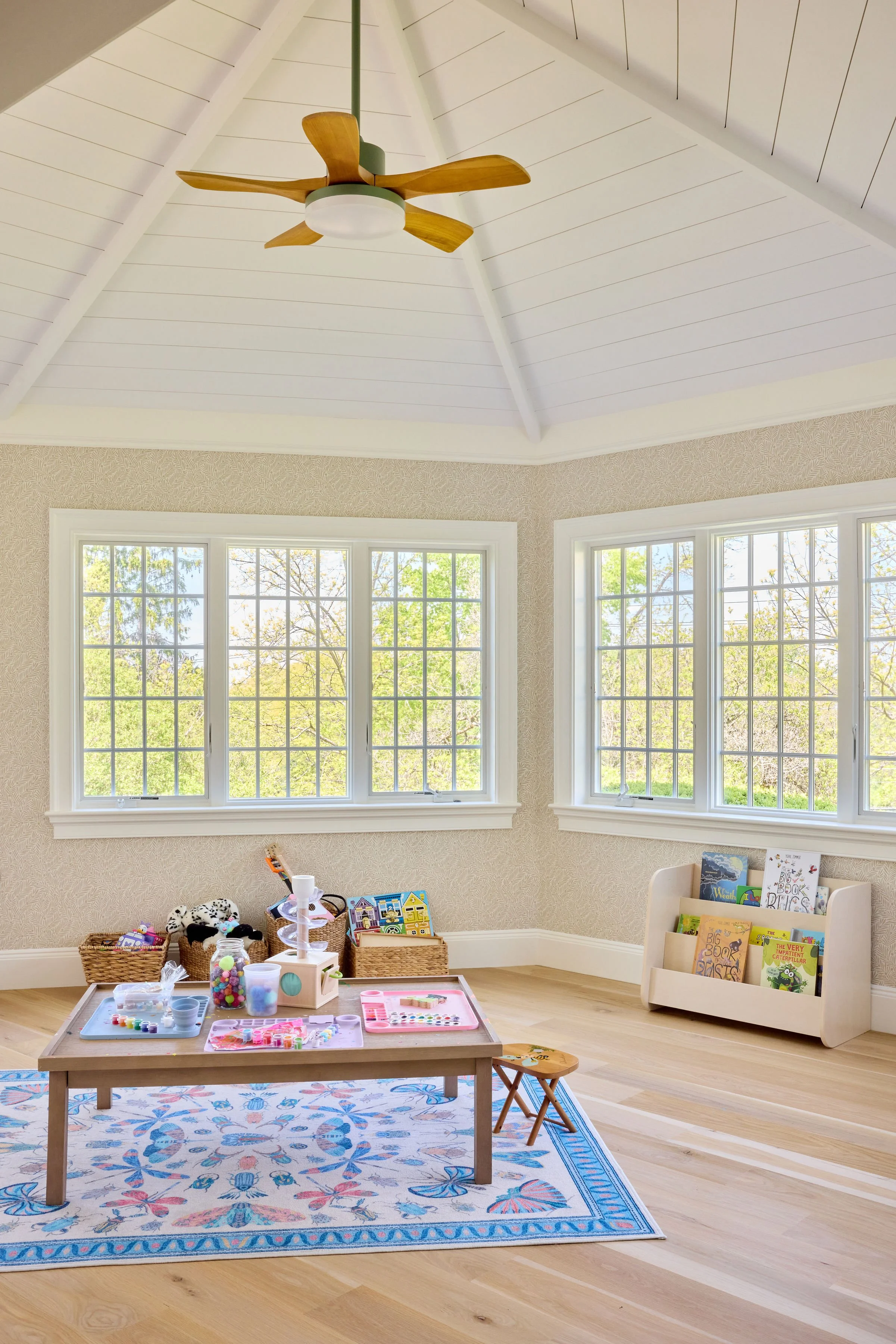 A ceiling fan in a Briarcliff Manor family home | Interior Design by Kelsey Peterson of Style and Space Interiors, New York