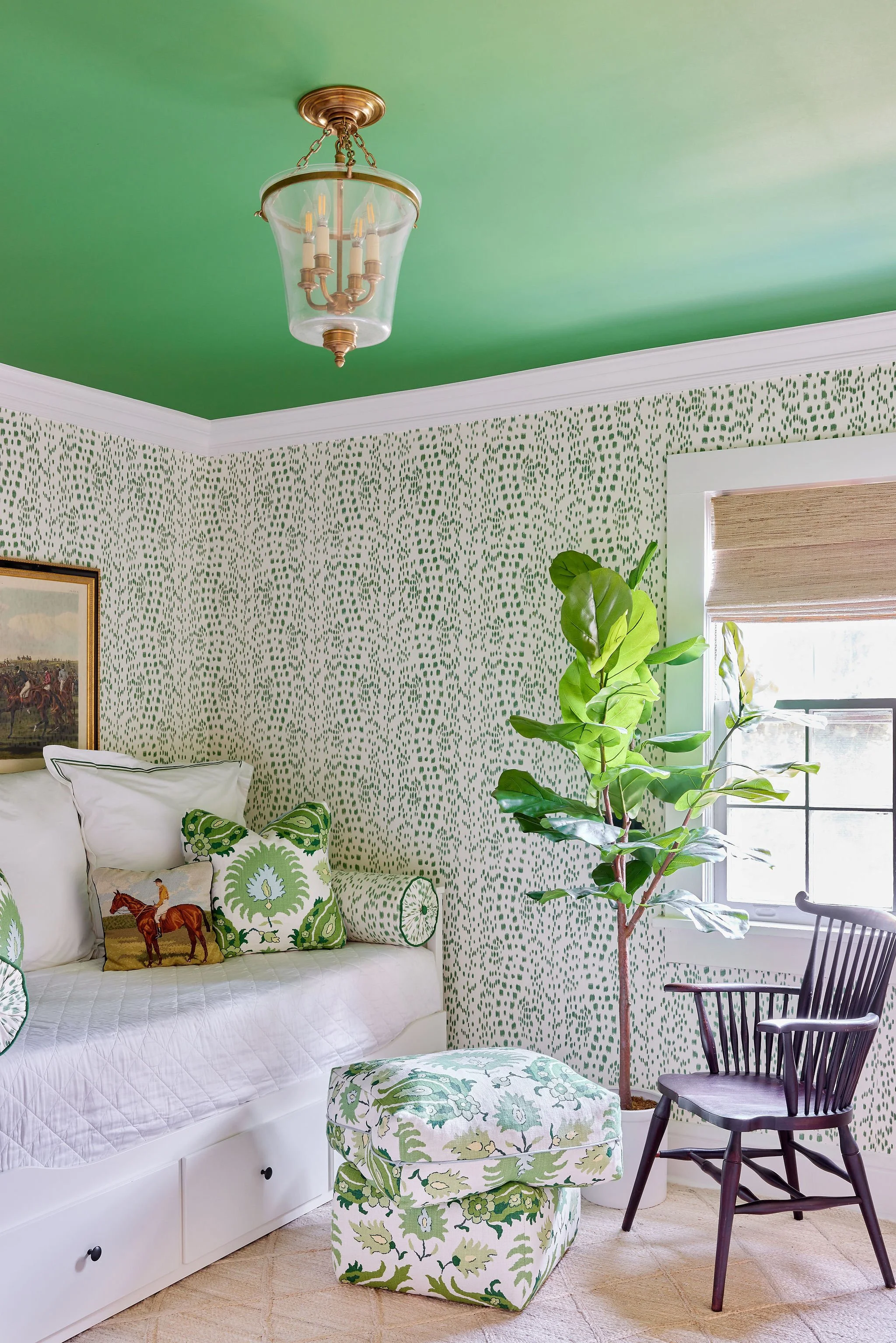 A sitting room in Sleepy Hollow, NY that started with Brunschwig and Fils Les Touches wallpaper | Style and Space Interiors