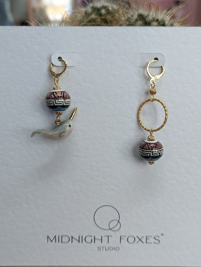 Midnight Foxes - Gold Narwhal Earrings