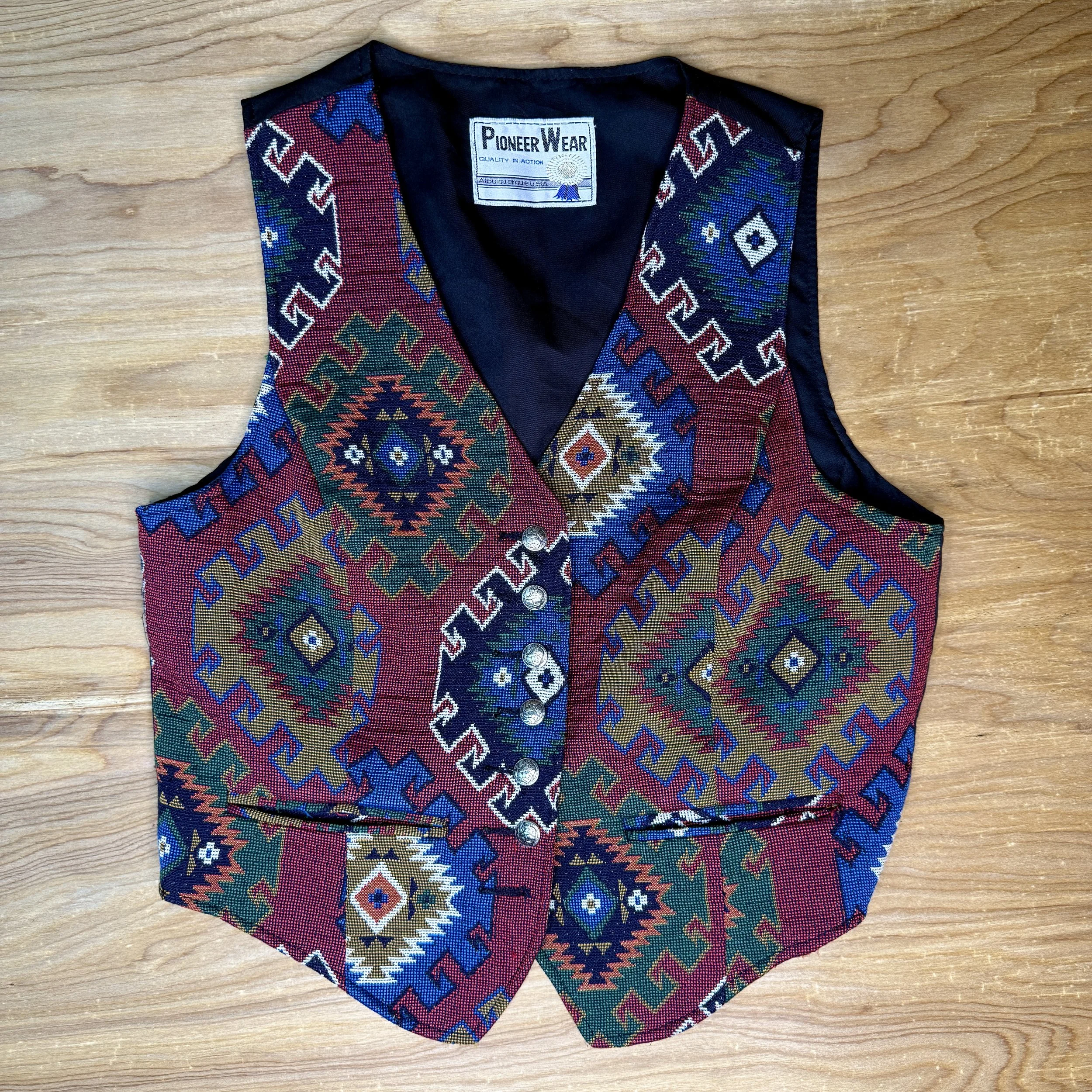 Front flat lay of Pioneer Wear Woven Tapestry Vest