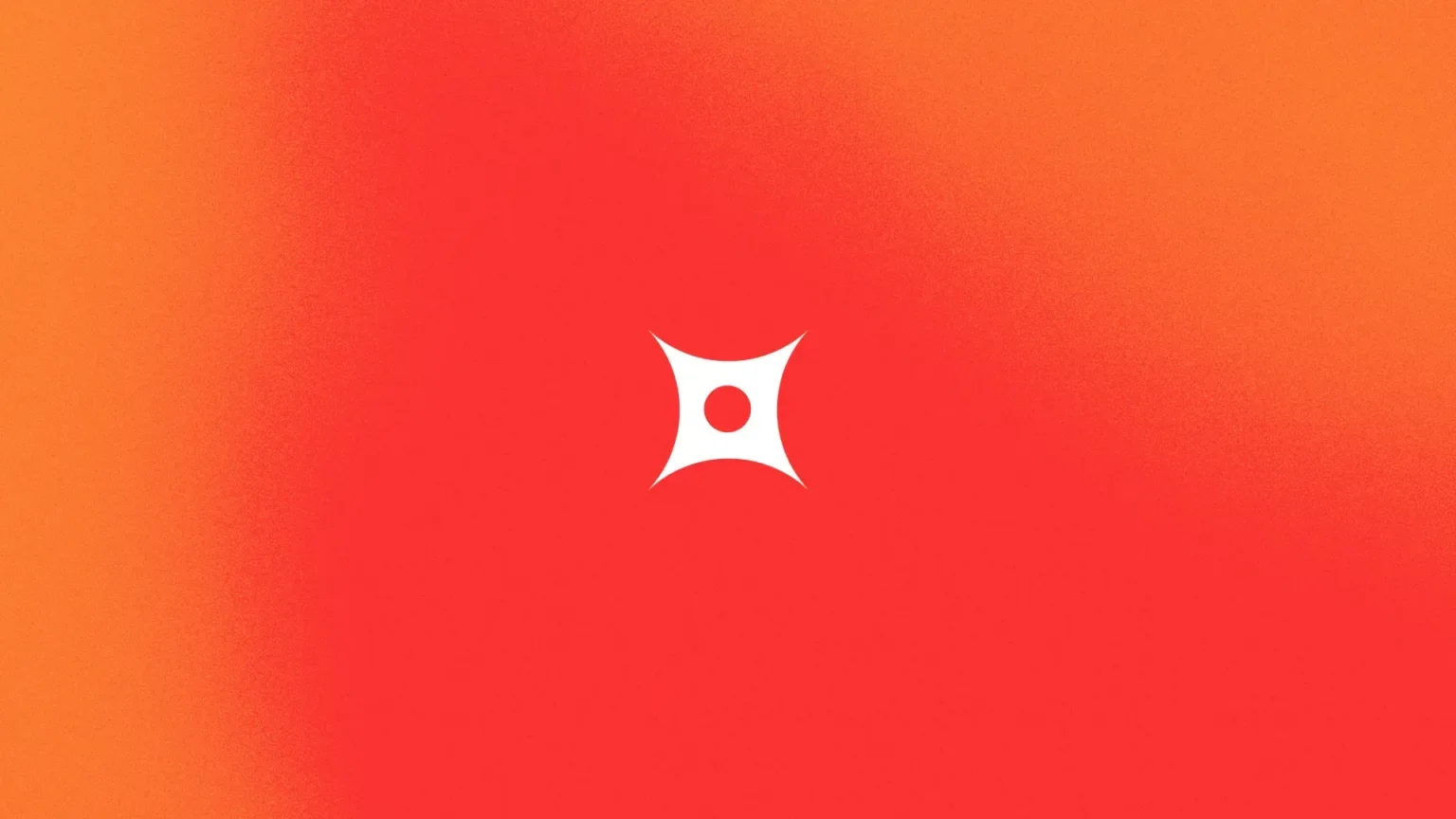 A gradient background from orange to red with a white abstract shape and a circle in the center.