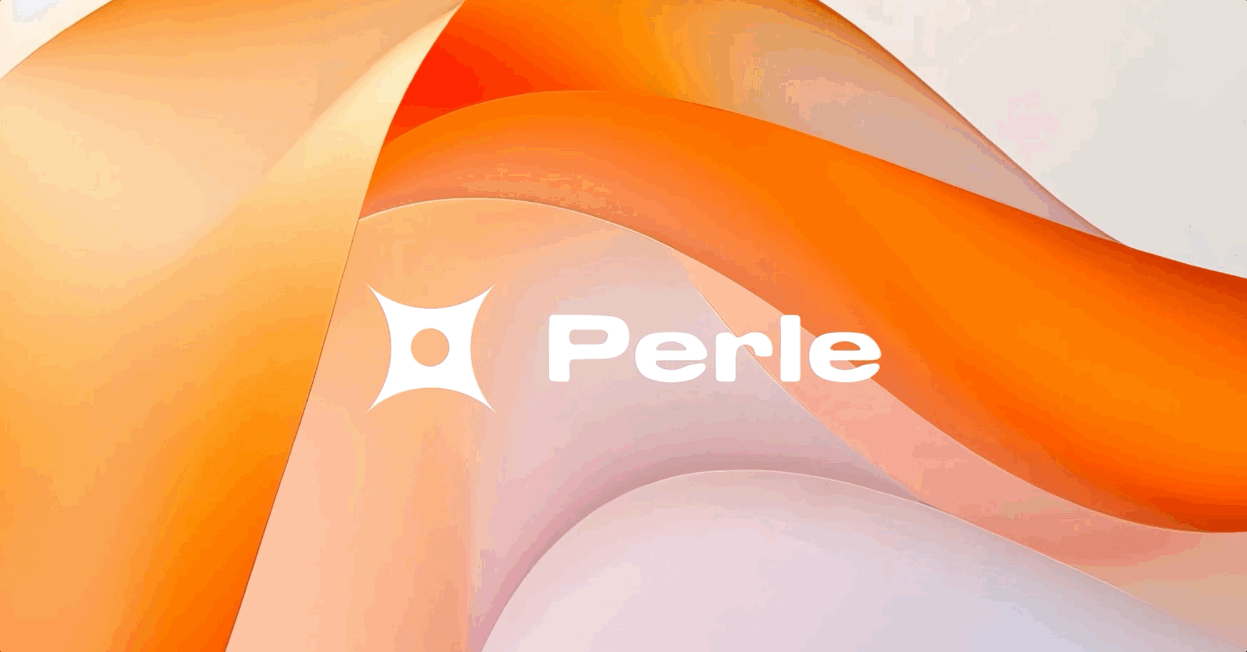 Abstract orange, peach, and cream-colored swirling background with the Perle logo and text in white.