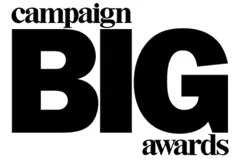 Text displaying 'campaign BIG awards' in black on a black background.