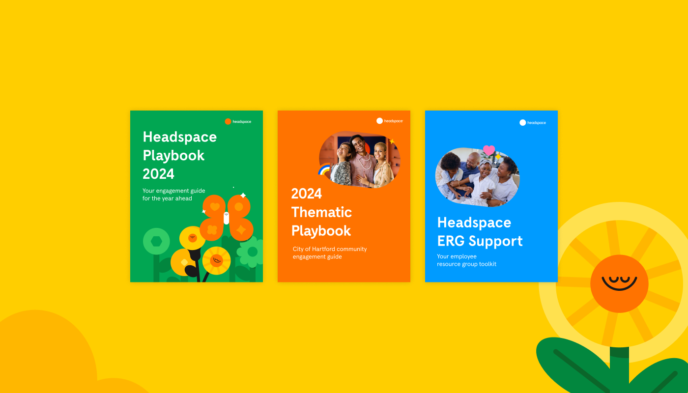 Three colorful book covers on a yellow background with a smiling flower illustration in the corner.