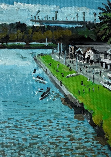 Boat Sheds from Princess Bridge 5x7 Oil