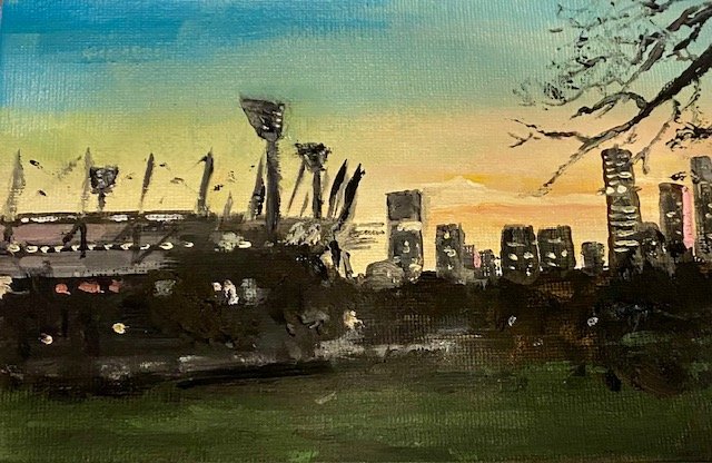 Yarra Park over the G 7x5 Oil Canvas