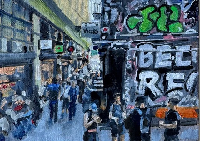 CBD Cafe Culture 7 x 5 Oil on Canvas