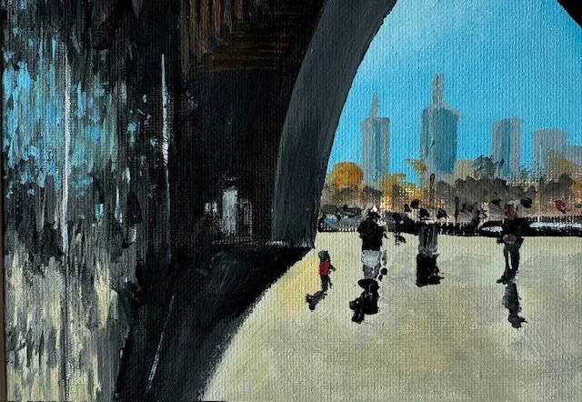 NGV Glass Frontage to town 7x5 Oil on Canvas