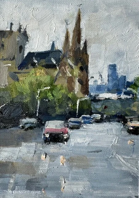 Heavy rain on Albert St 5x7 Oil on Canvas